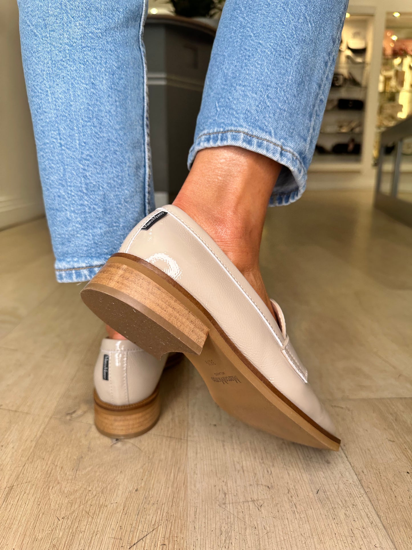 Marco Moreo - Taupe Flexy Patent Leather Loafer With A Bronze Heart Trim