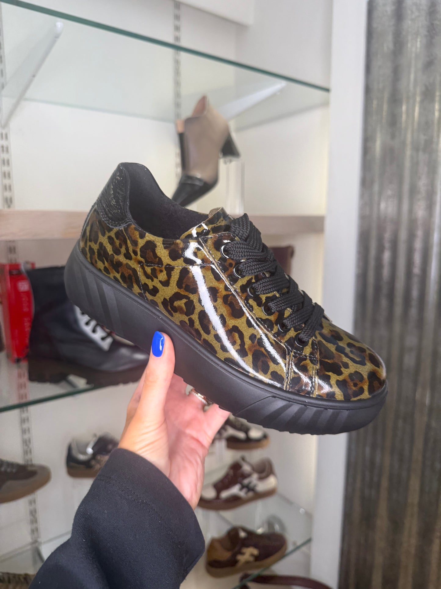 Ara - Monaco Green & Black Leopard Print Flatform Trainer
