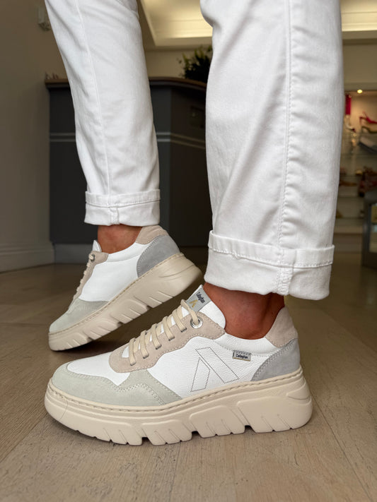 Callaghan - Beige & Pale Green/Grey Suede With White Leather Mix Trainer