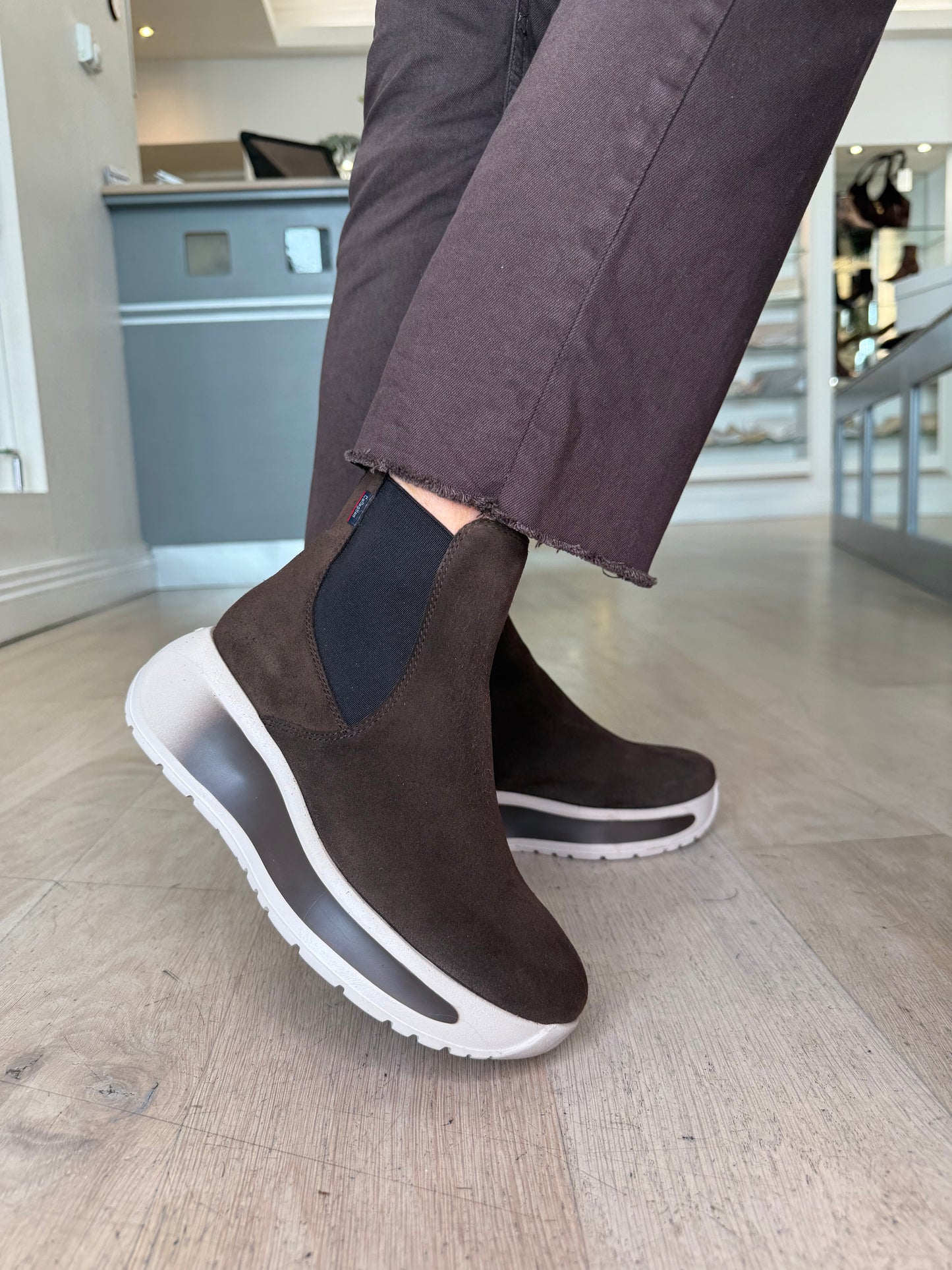 Callaghan - Chocolate Brown Suede Sporty Sole Wedge Boot