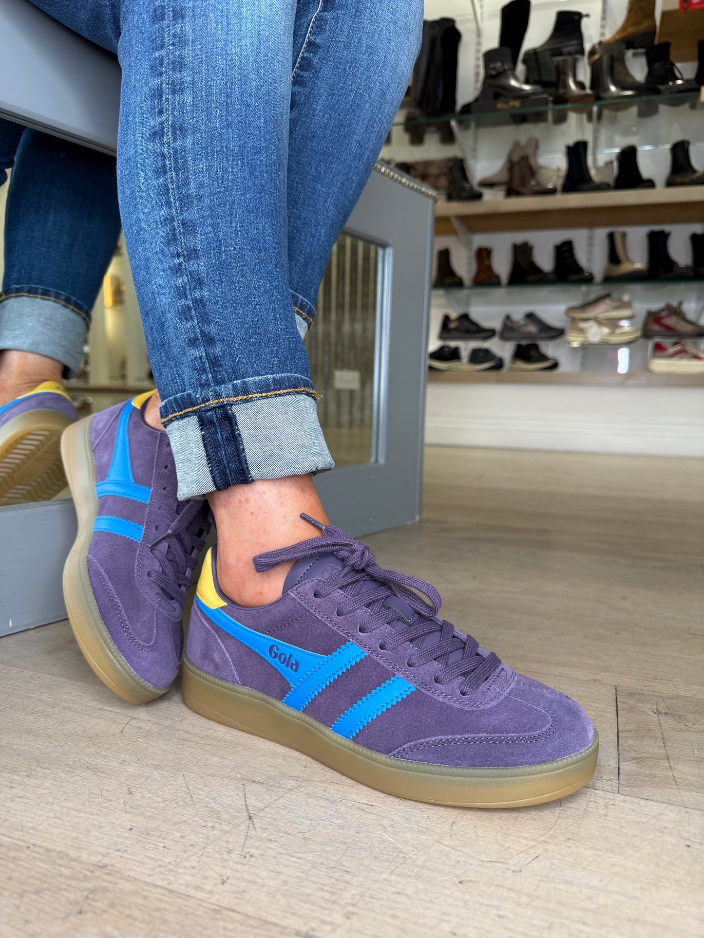 Gola - Viper Plum Suede Trainer With Blue & Mustard Trim