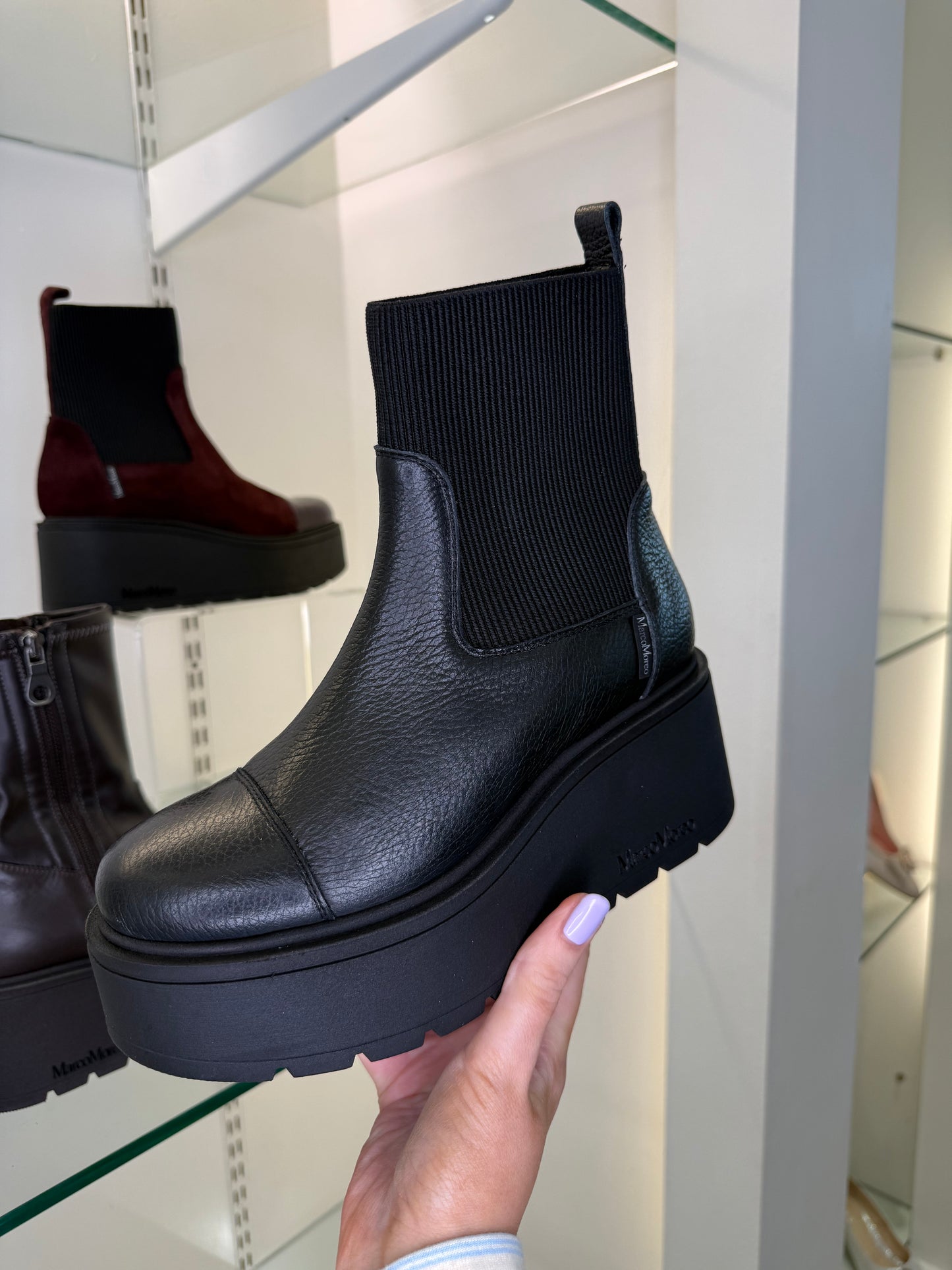 Marco Moreo - Brenda Black Grained Leather Chunky Sole Wedge Boot