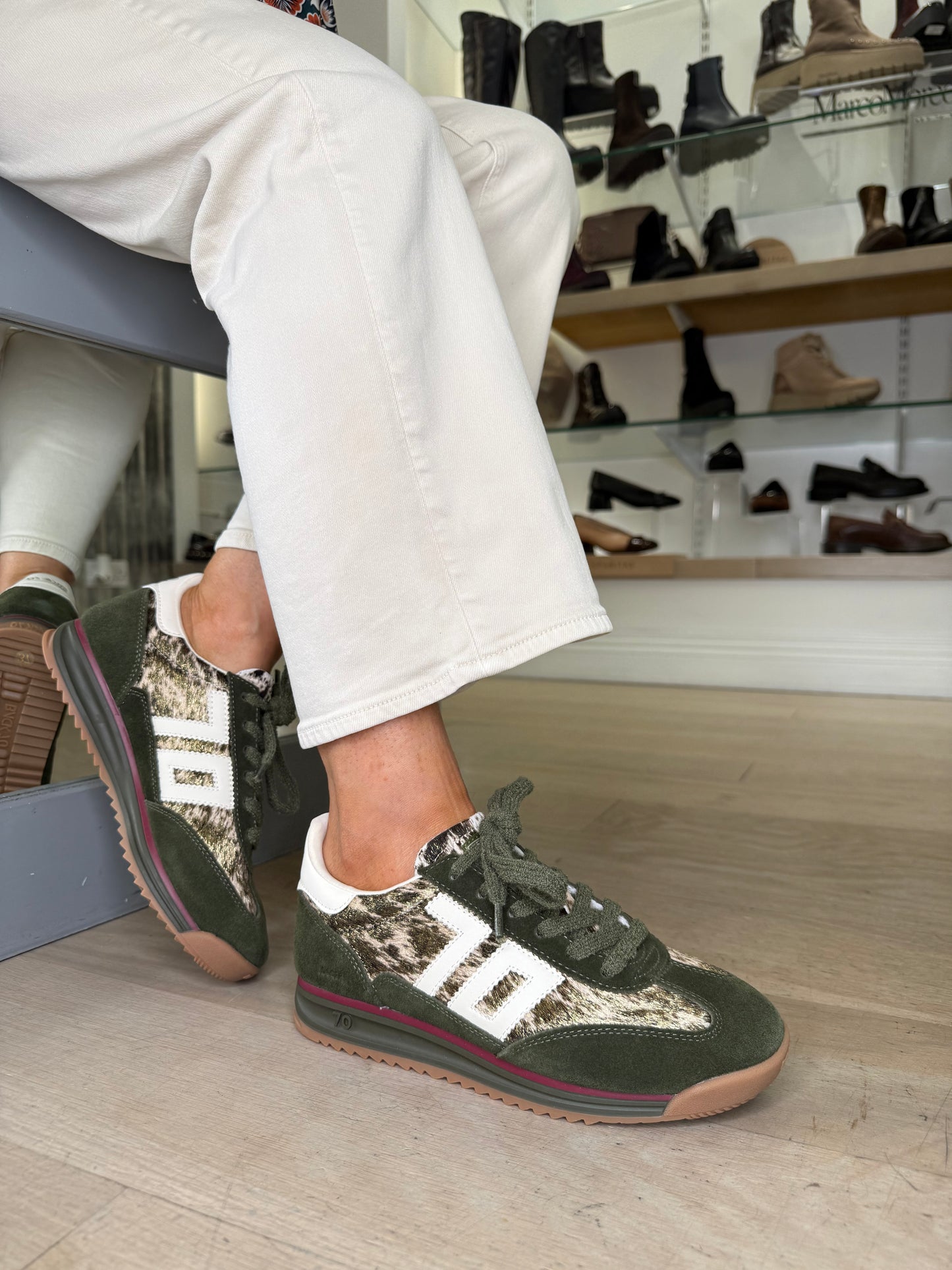 Back 70 - Forest Green Suede / Pony Skin Print Lace Up Trainer