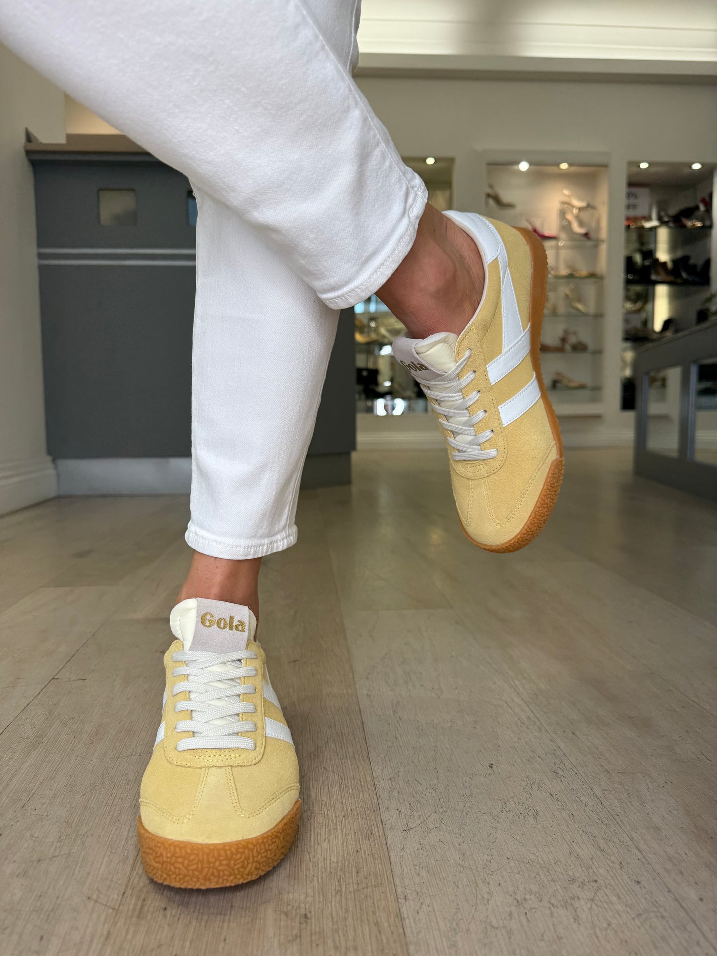 Gola - Elan Cornflower Yellow Suede Trainer With White Leather Trim