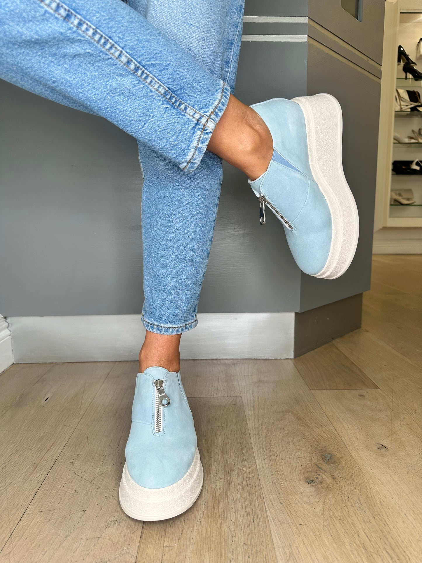 Marco Moreo - Sky Blue Suede Chunky Sole Shoe With Silver Zip