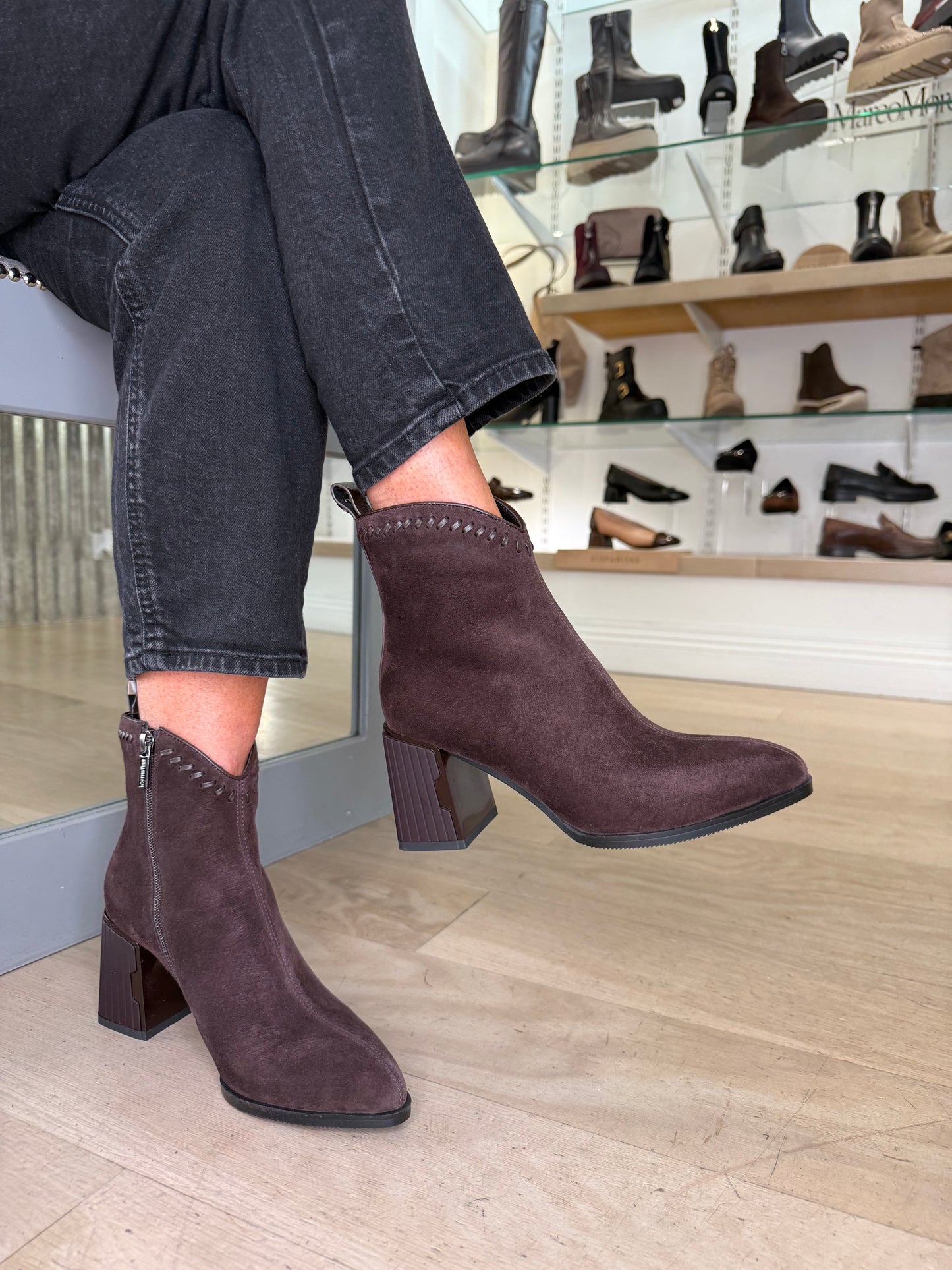 Loretta Vitale - Chocolate Brown Suede Western Style Block Heel Boot