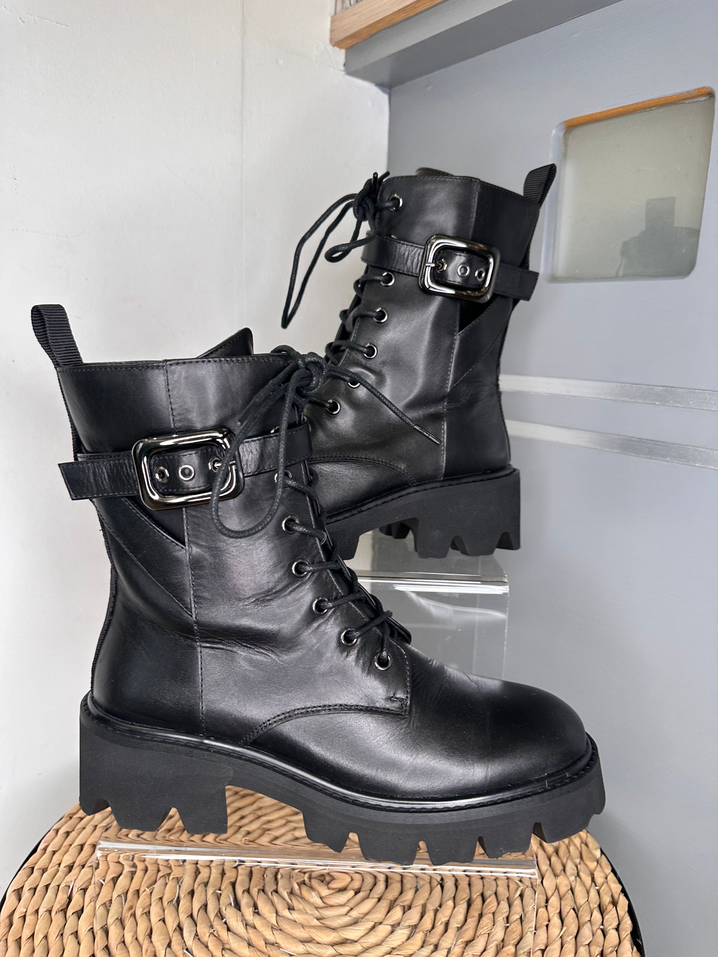 Lodi Love-  Black Leather Biker Style Boot