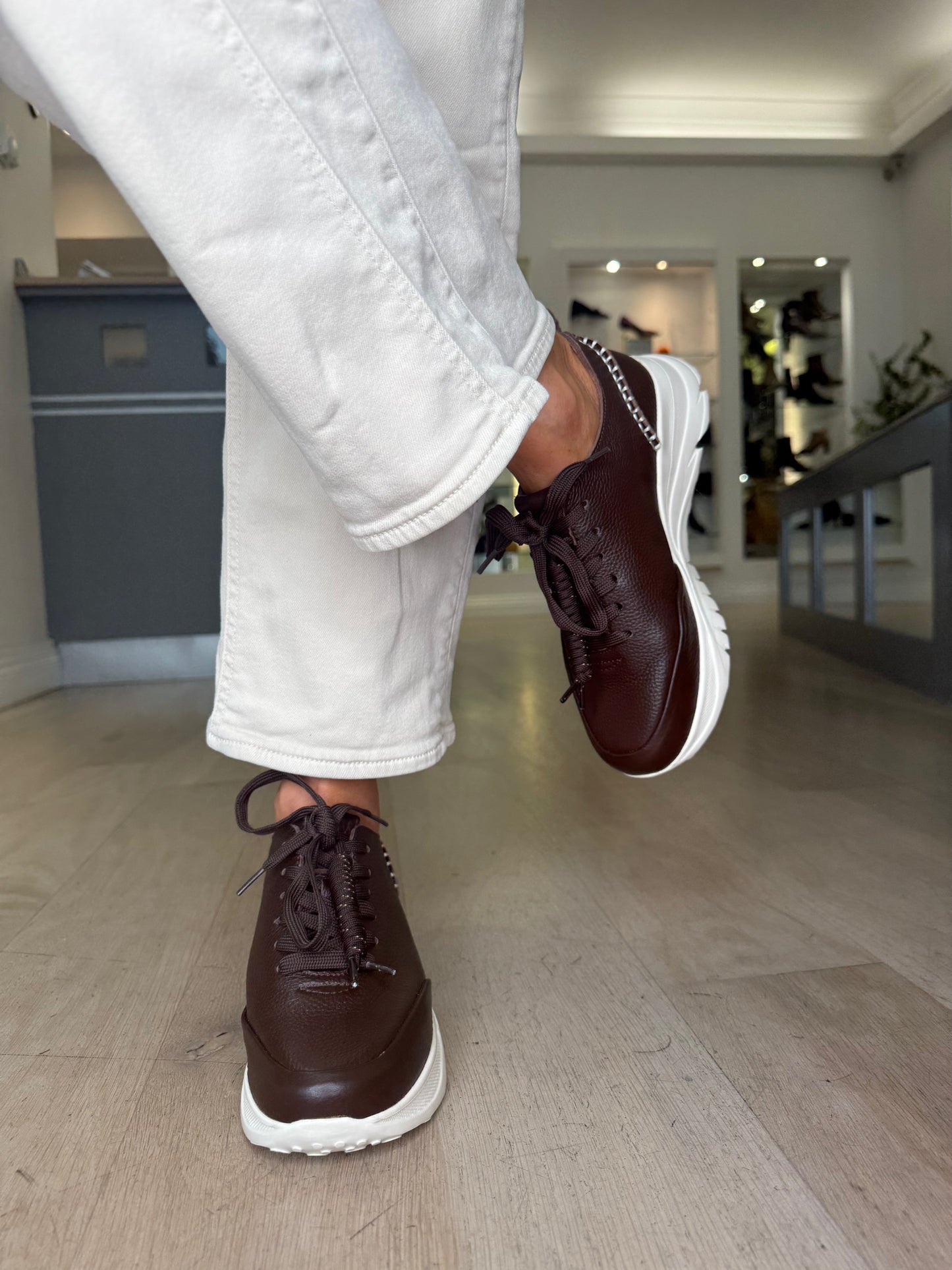 Yokono - Dark Brown Nappa Leather Lace Up Trainer