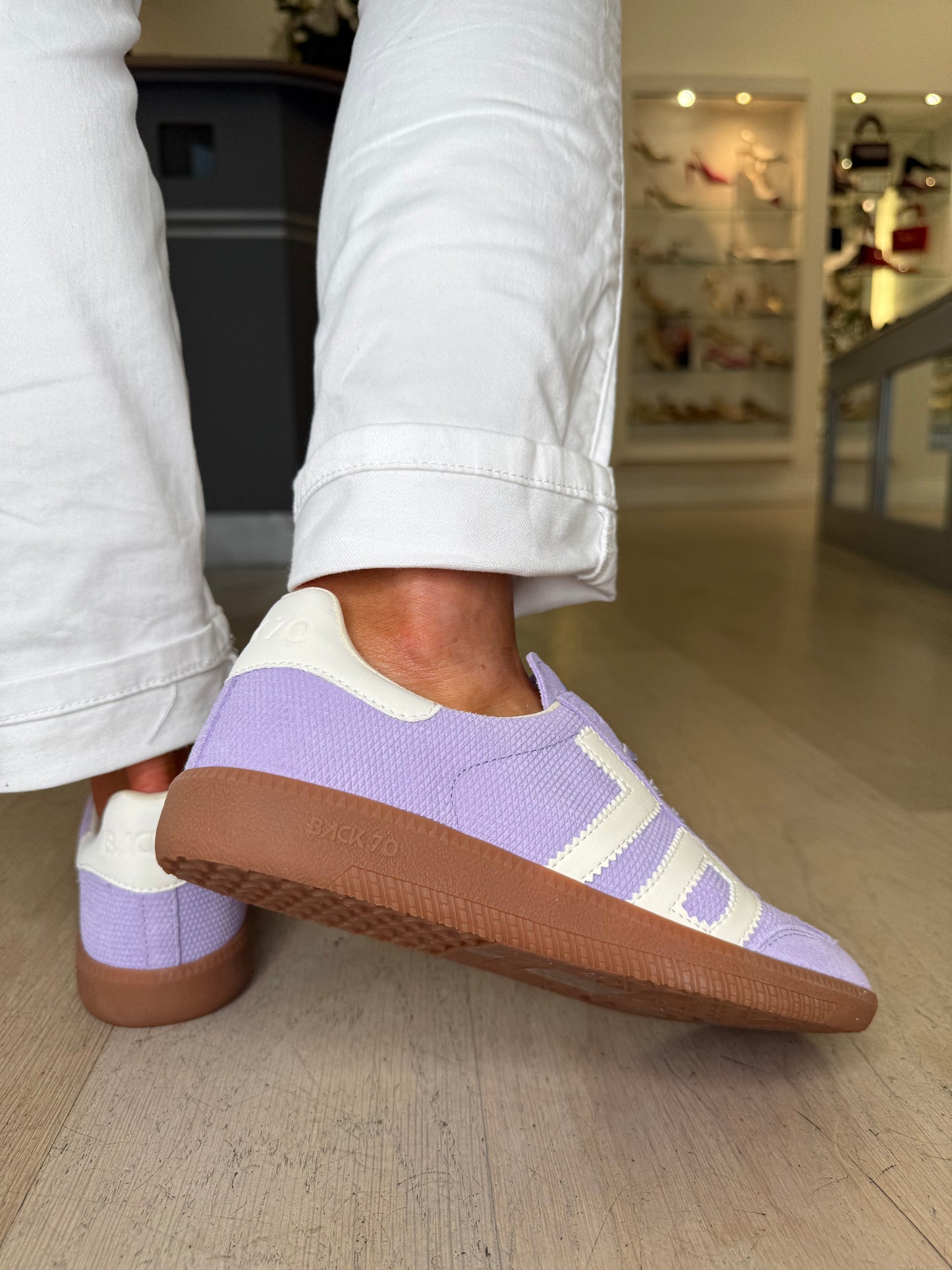 Back 70 -Lavender Suede Trainer With White Leather Trim