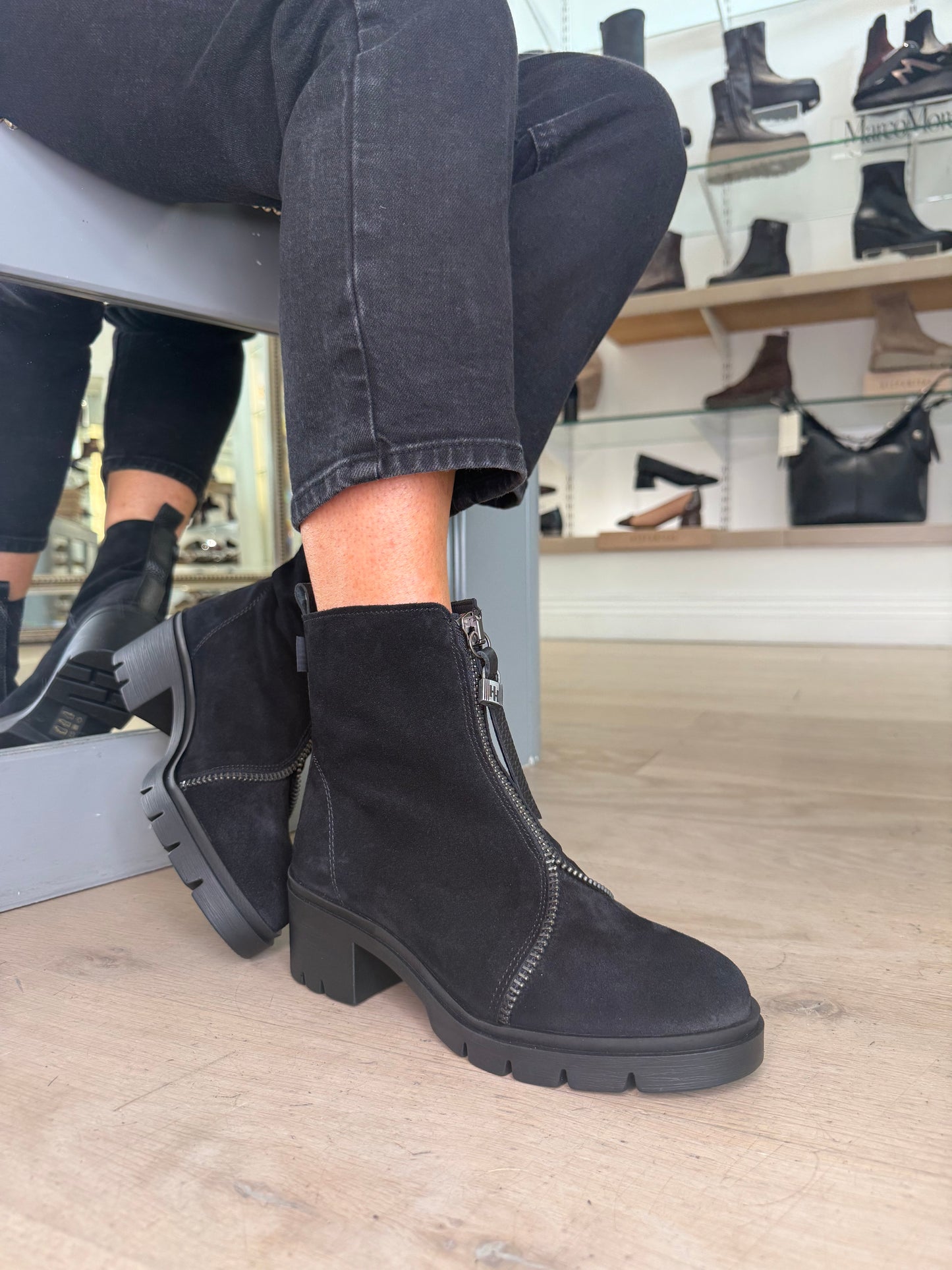 Hispanitas - Black Distressed Suede Chunky Sole Boot With Zip Detail Trim
