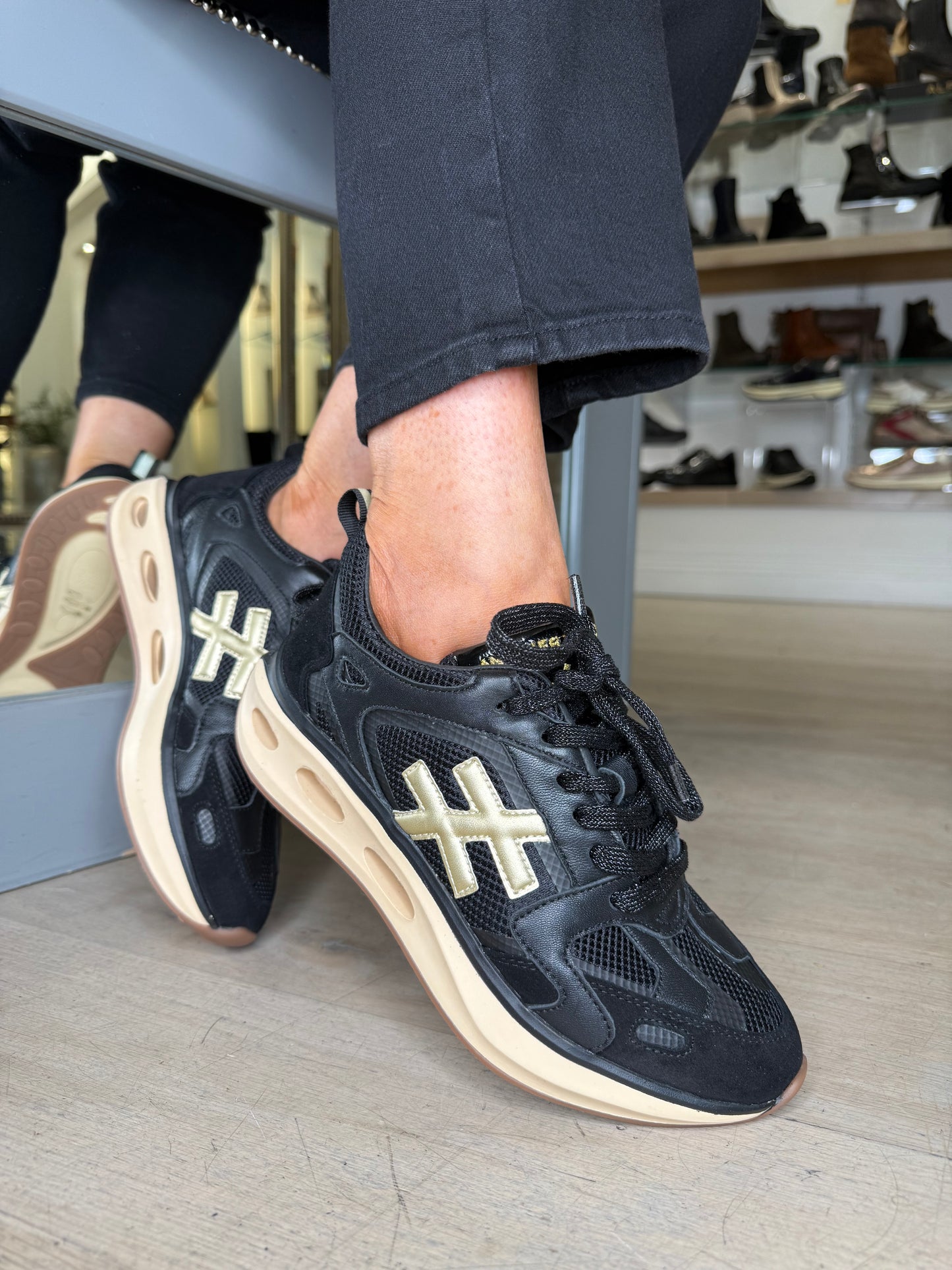 Another Trend - Black & Gold Mix Sporty Sole Trainer