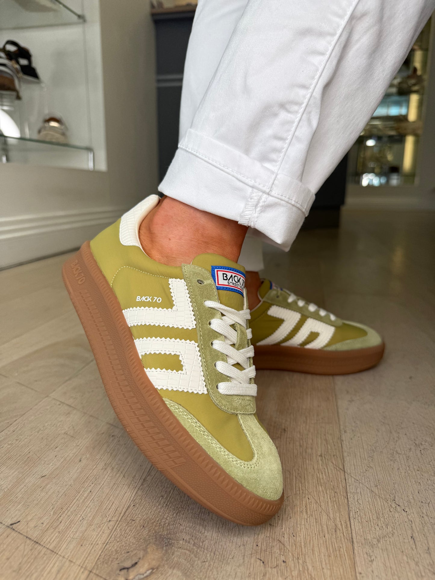 Back 70 - Olive Suede & Fabric Mix Platform Trainer