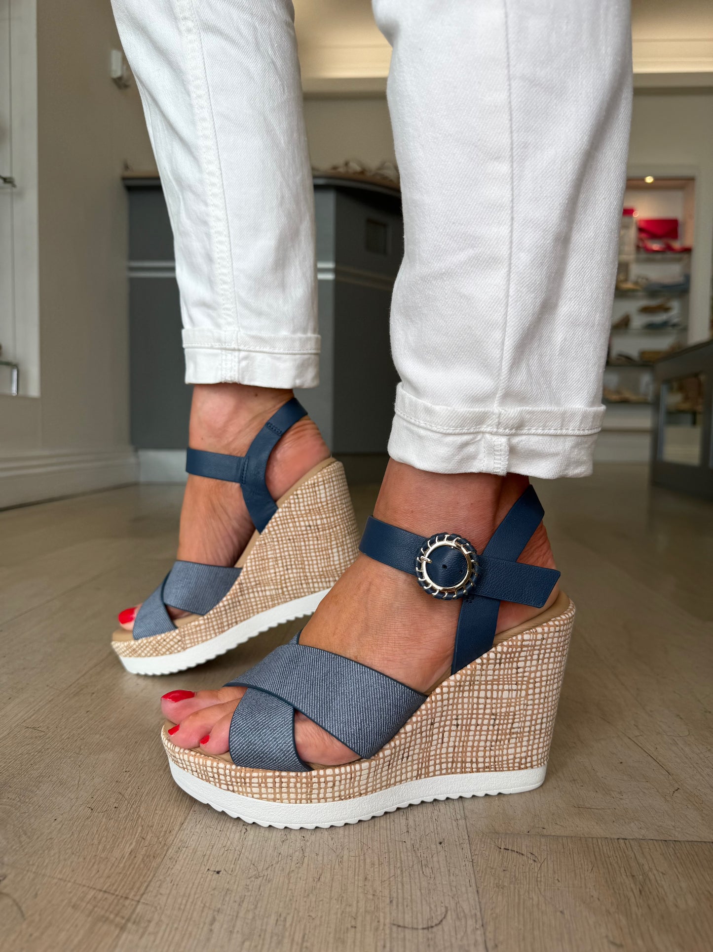 Repo - Denim Blue Strappy Wedge Sandal