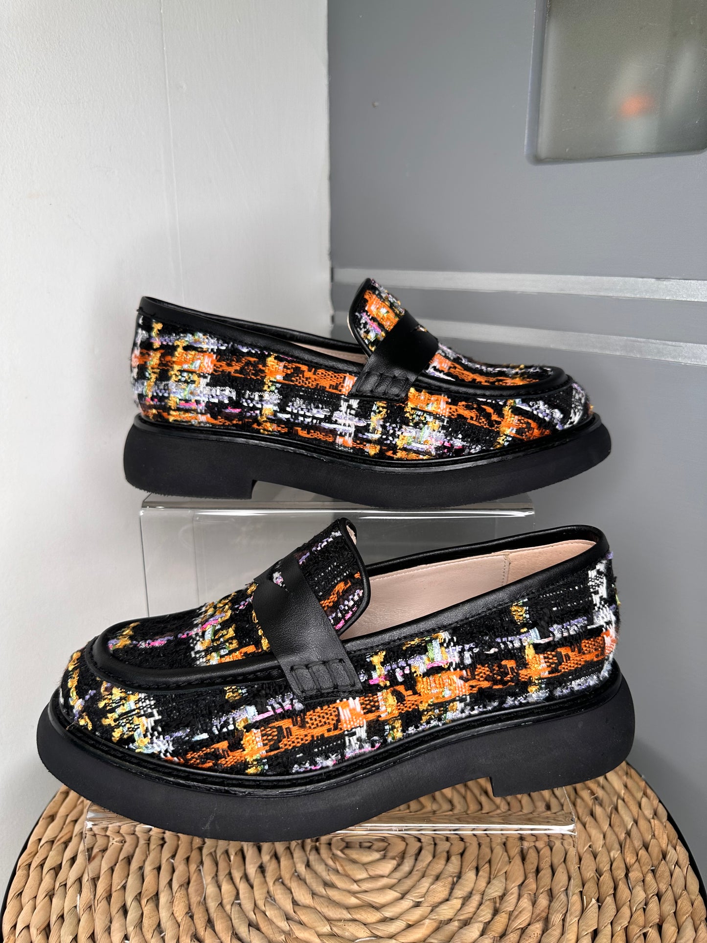 Marian - Multi Coloured Tweed Slip On Chunky Sole Loafer