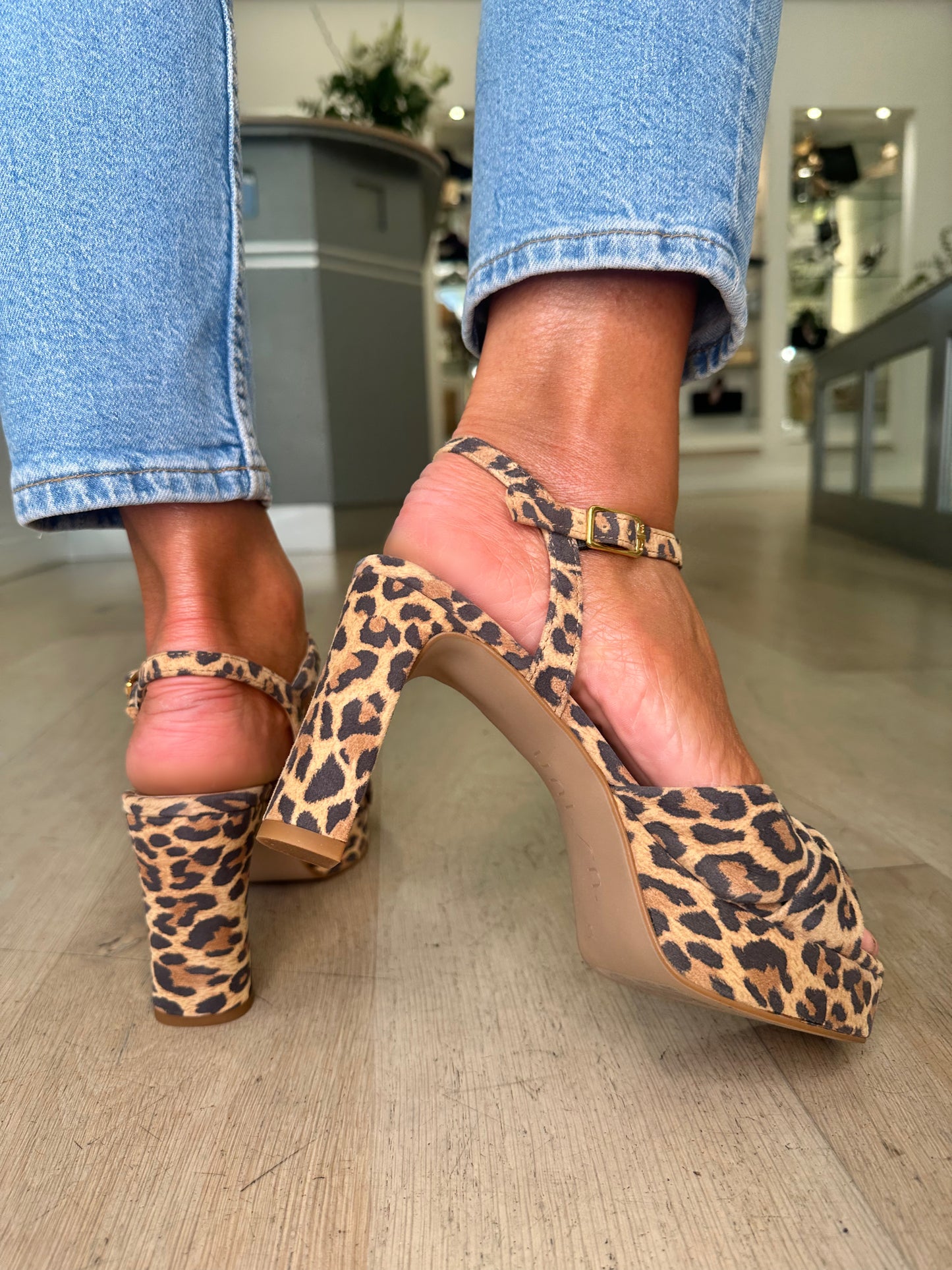 Unisa - Leopard Print Suede Platform Block Heel Sandal