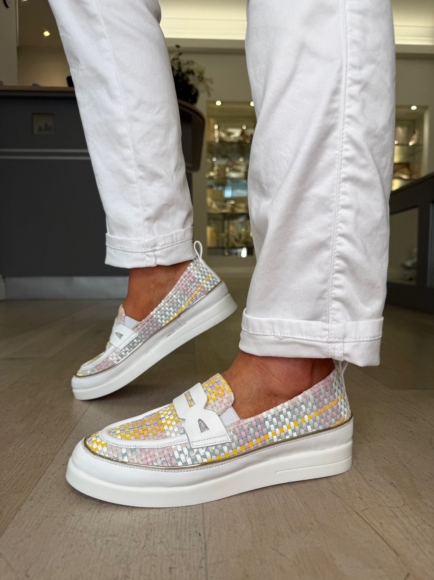 XSA - White Multi Mix Woven Leather Slip On Loafer