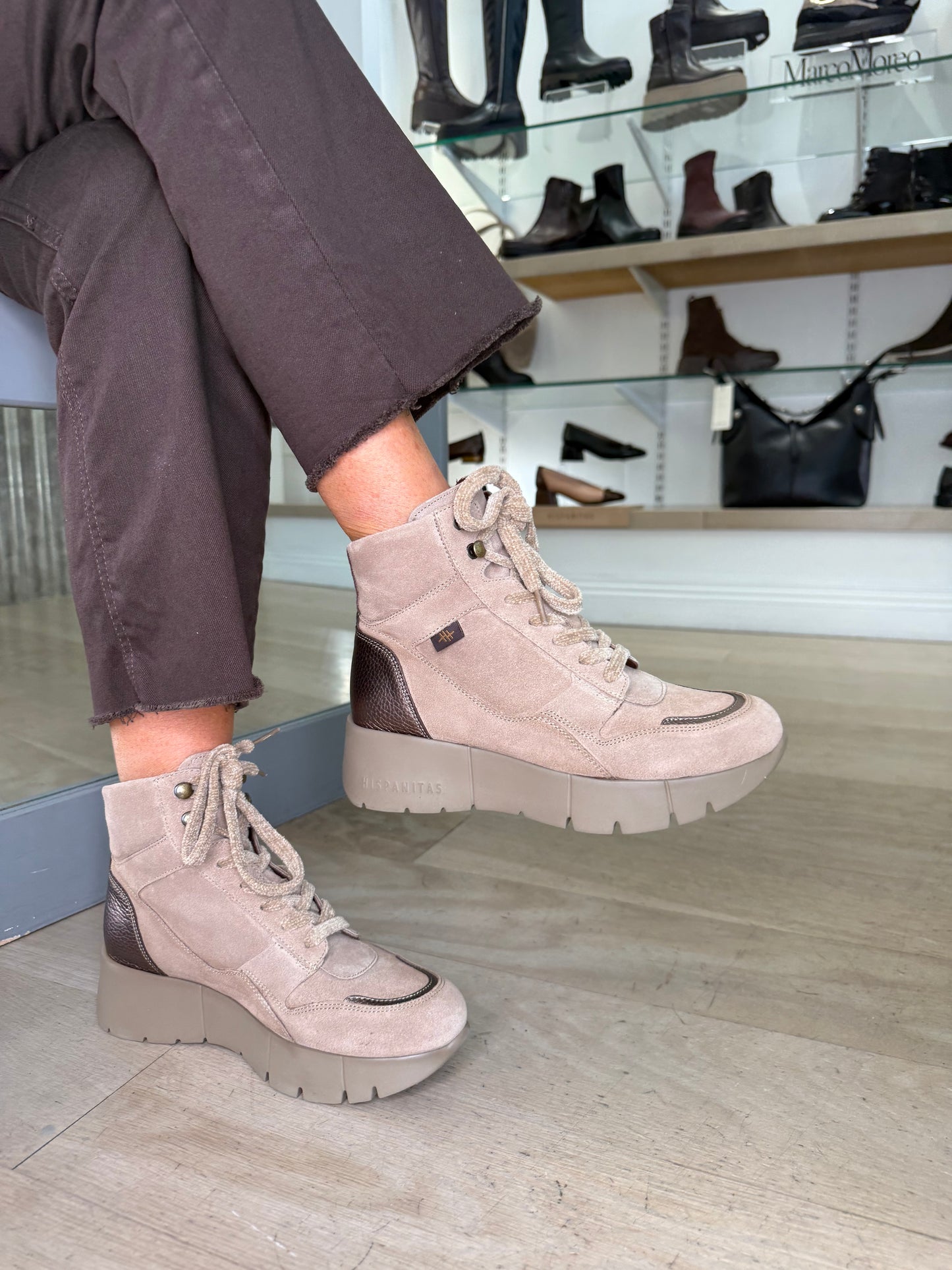 Hispanitas - Taupe Suede & Soft Bronze Mix Lace Up Sporty Boot