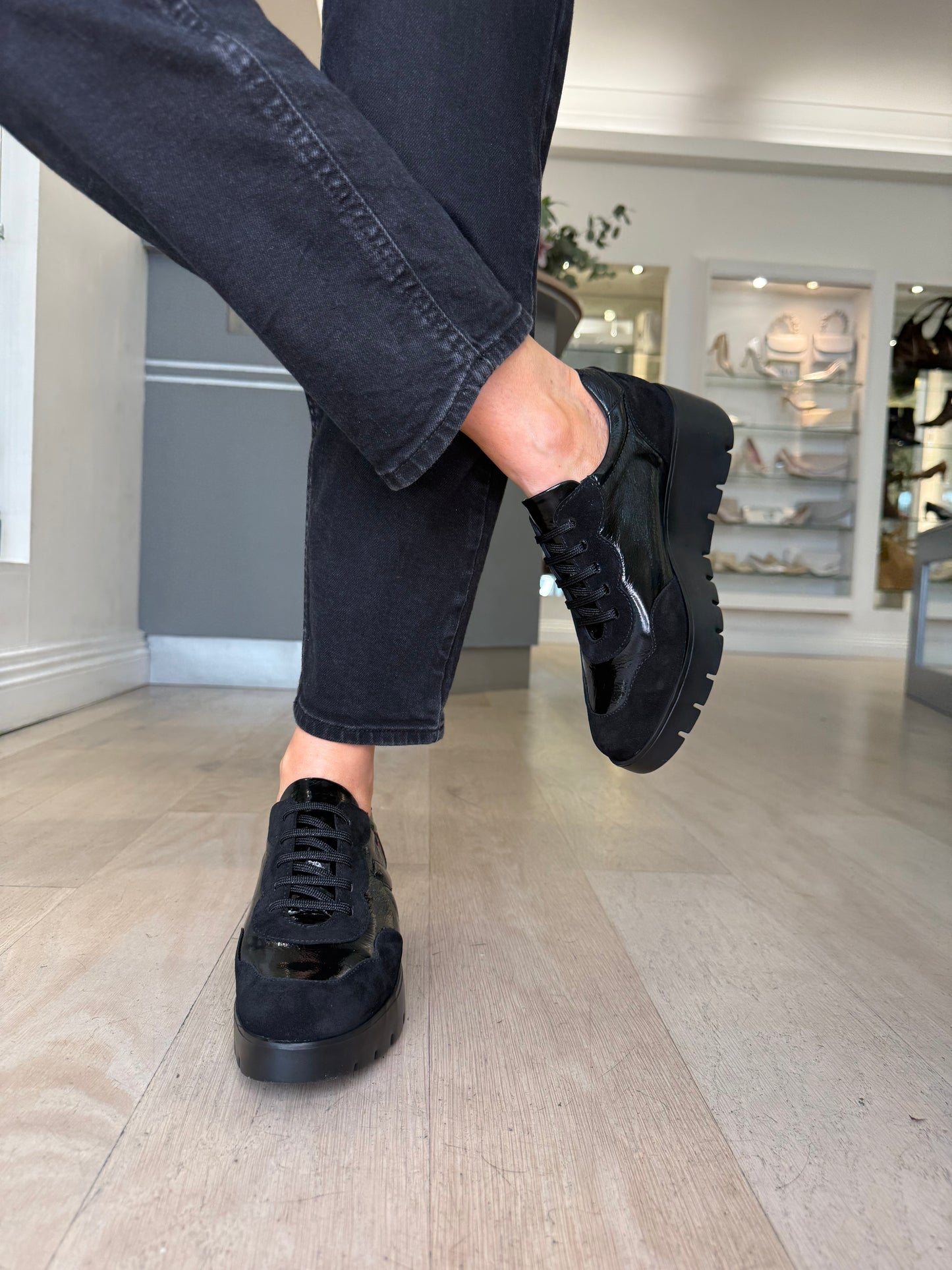 Callaghan - Black Patent & Suede Lace Up Trainer With Wedge Sole
