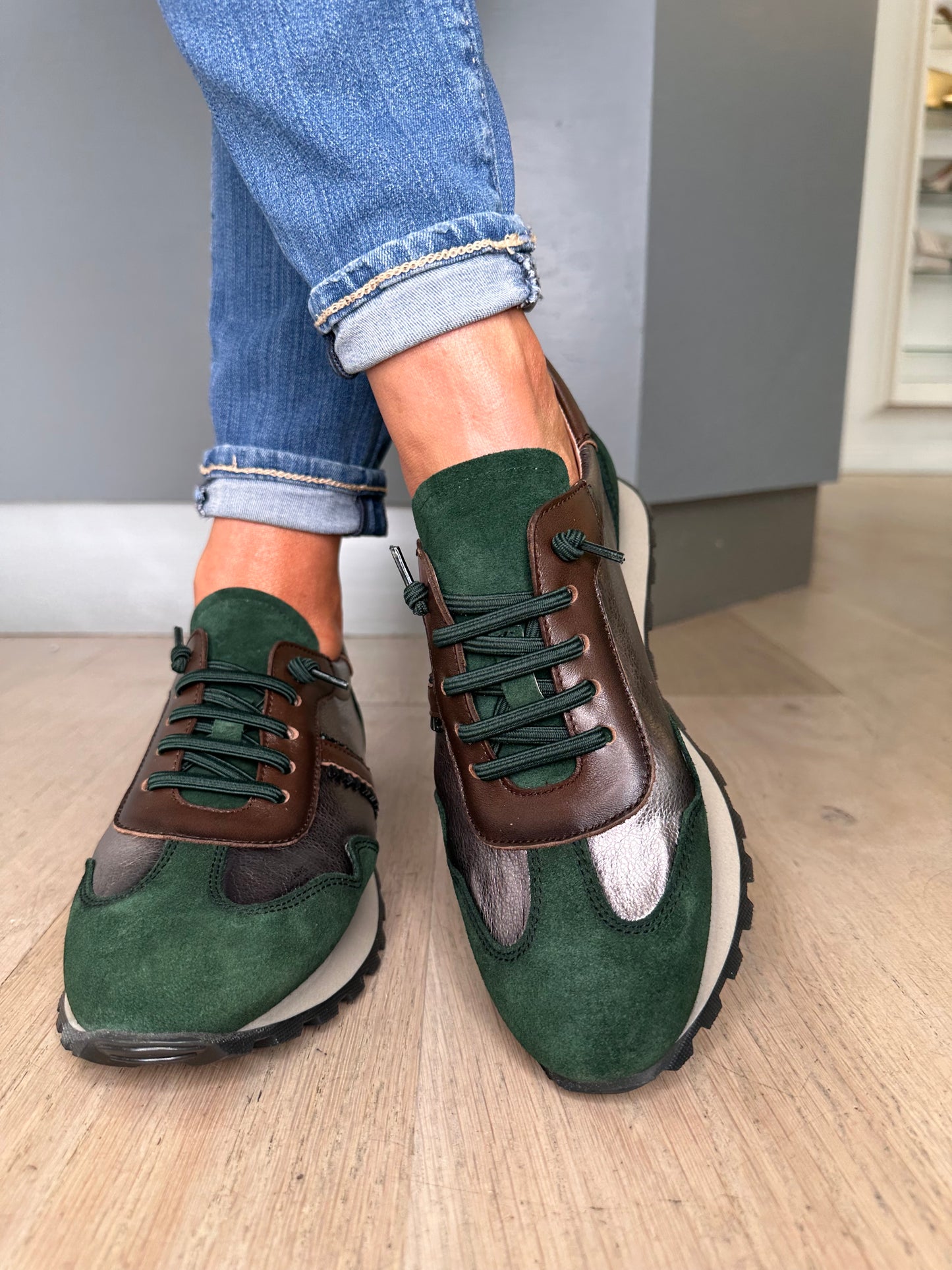 Hispanitas -Forest Green Suede Mix Pull On Trainer