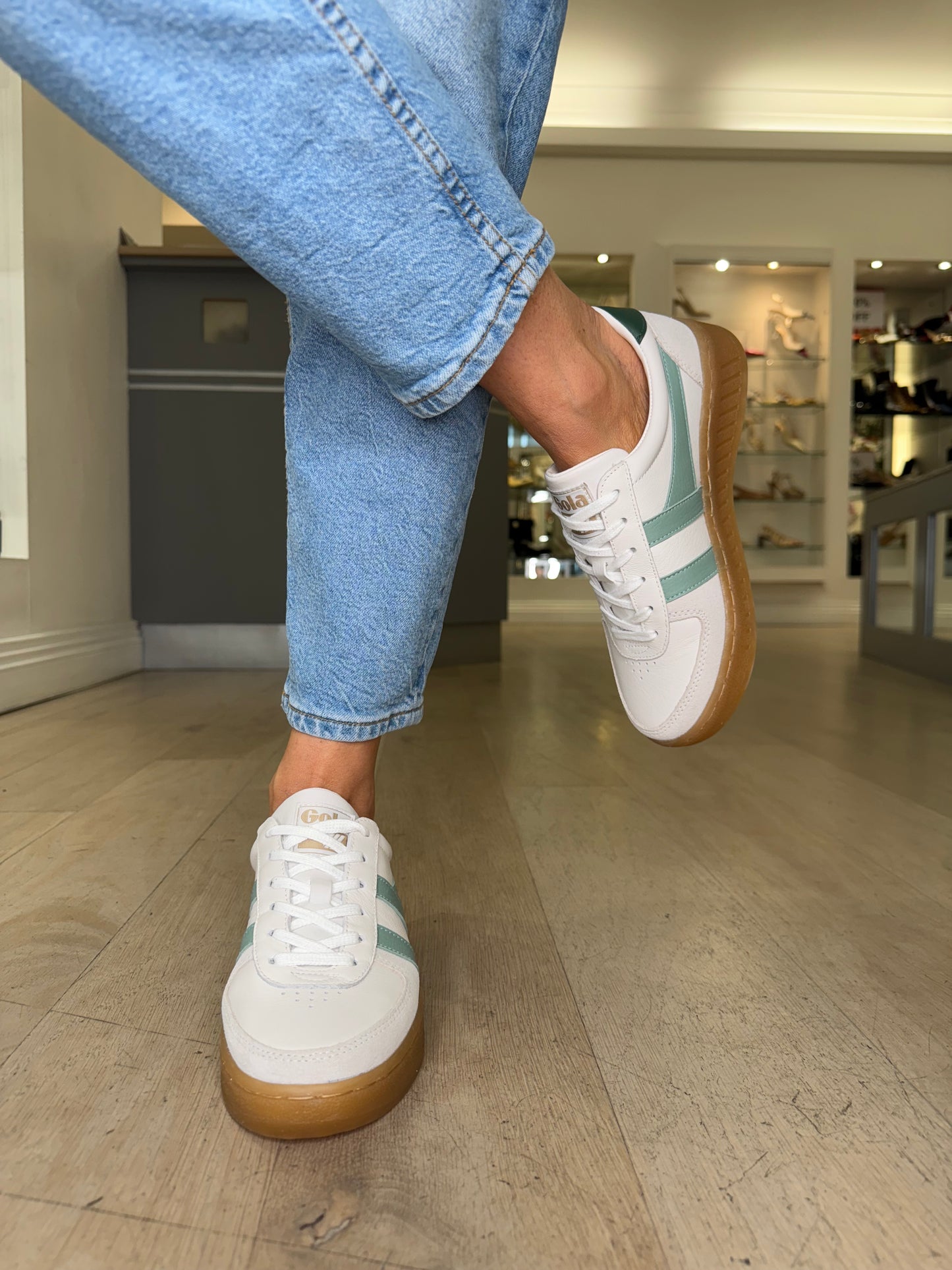 Gola - Grandslam White Leather Trainer With Green Trim