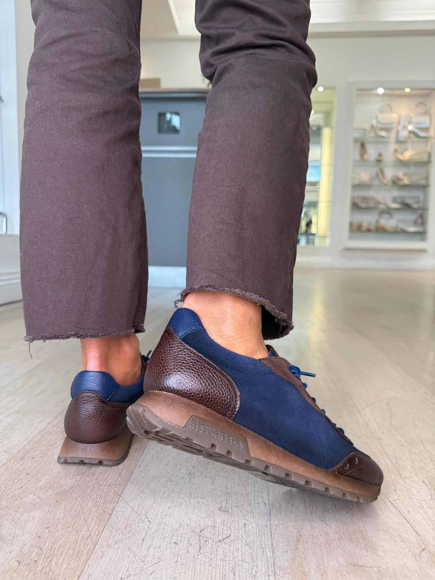 Hispanitas - Rich Brown Leather/ Navy Suede Pull On Trainer