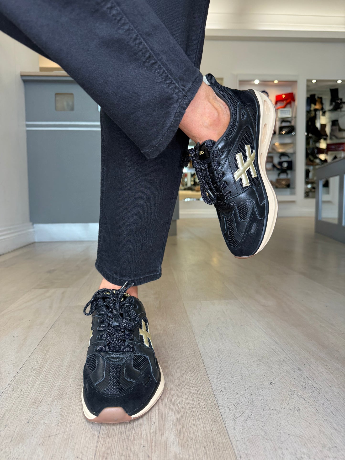 Another Trend - Black & Gold Mix Sporty Sole Trainer