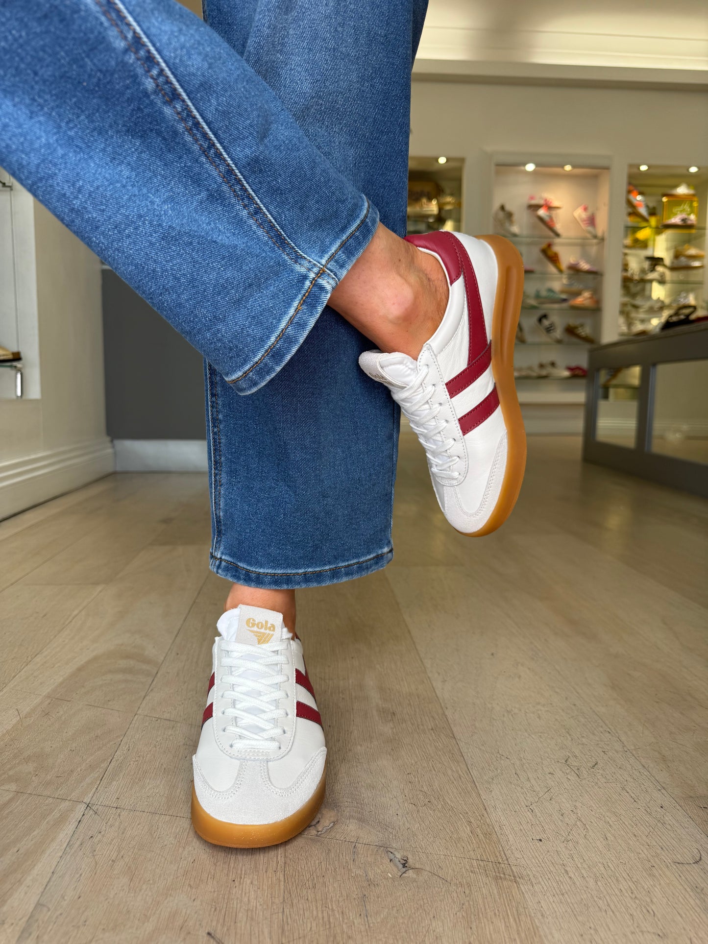 Gola - Cyclone White Trainer With Red Trim & Gum Sole