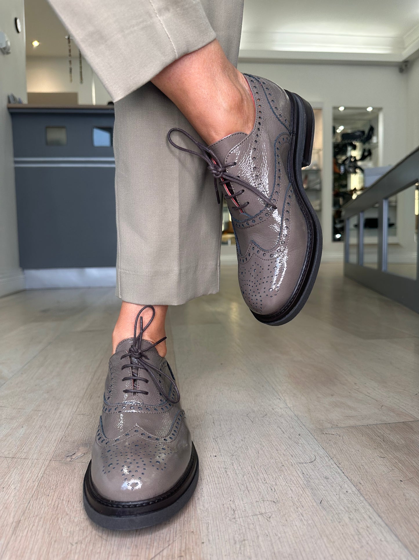 Marco Moreo - Taupe Flexy Patent Lace Up Brogue