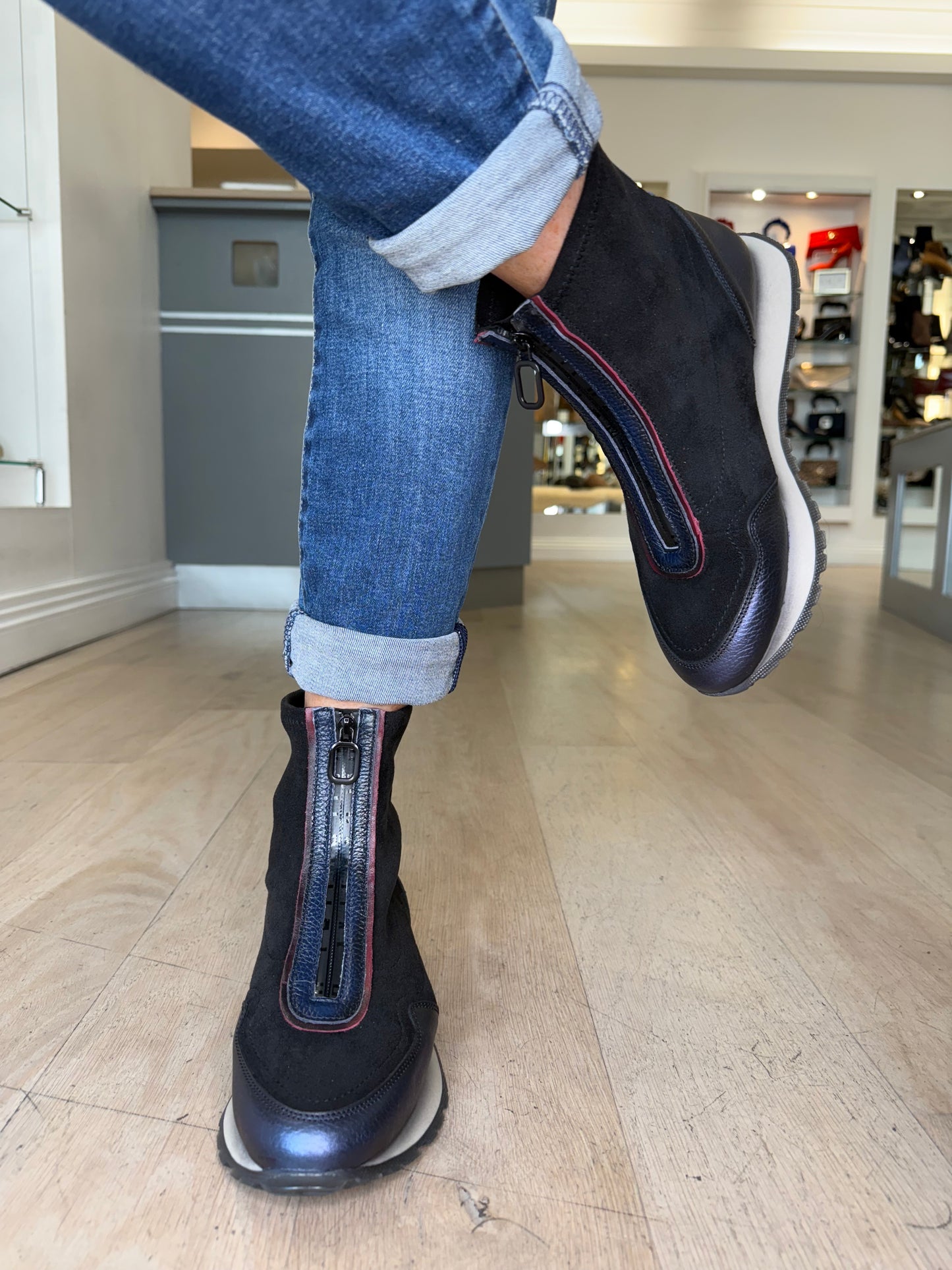 Hispanitas - Navy Metallic Leather/ Black Suede Sporty Boot
