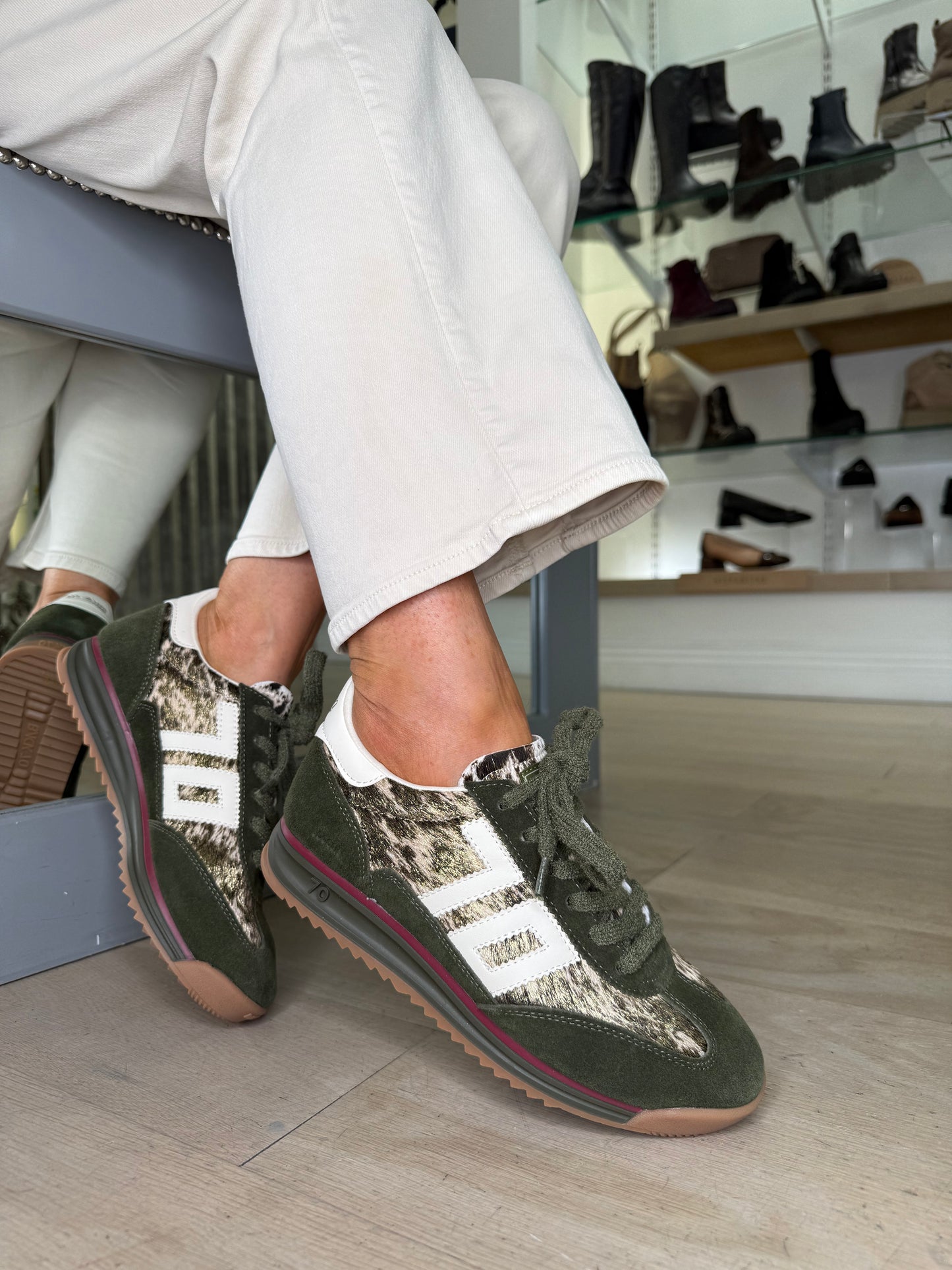 Back 70 - Forest Green Suede / Pony Skin Print Lace Up Trainer