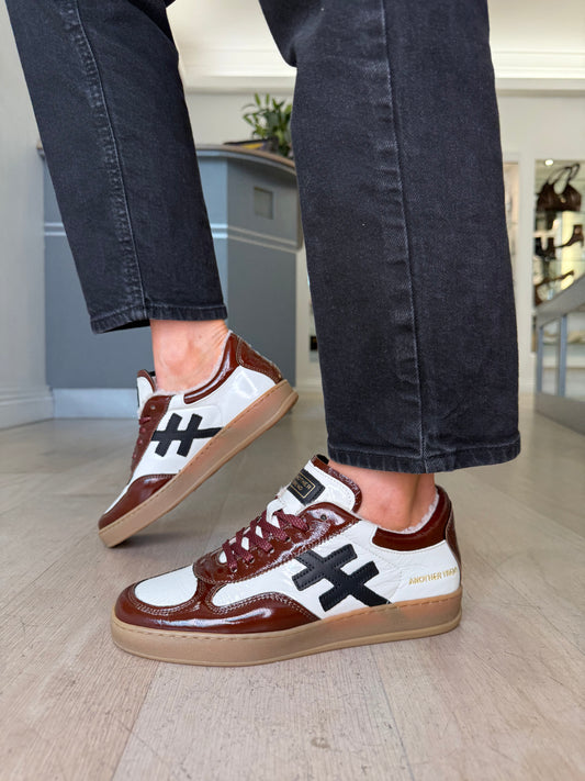 Another Trend - Brown & White Flexy Patent Leather Trainer With Wollen Lining