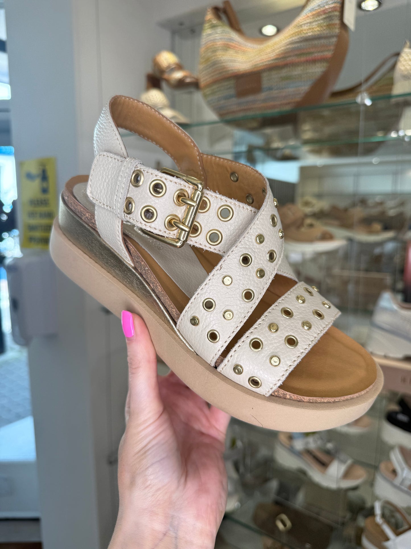 Mjus - Beige Studded Leather Flatform Sandals