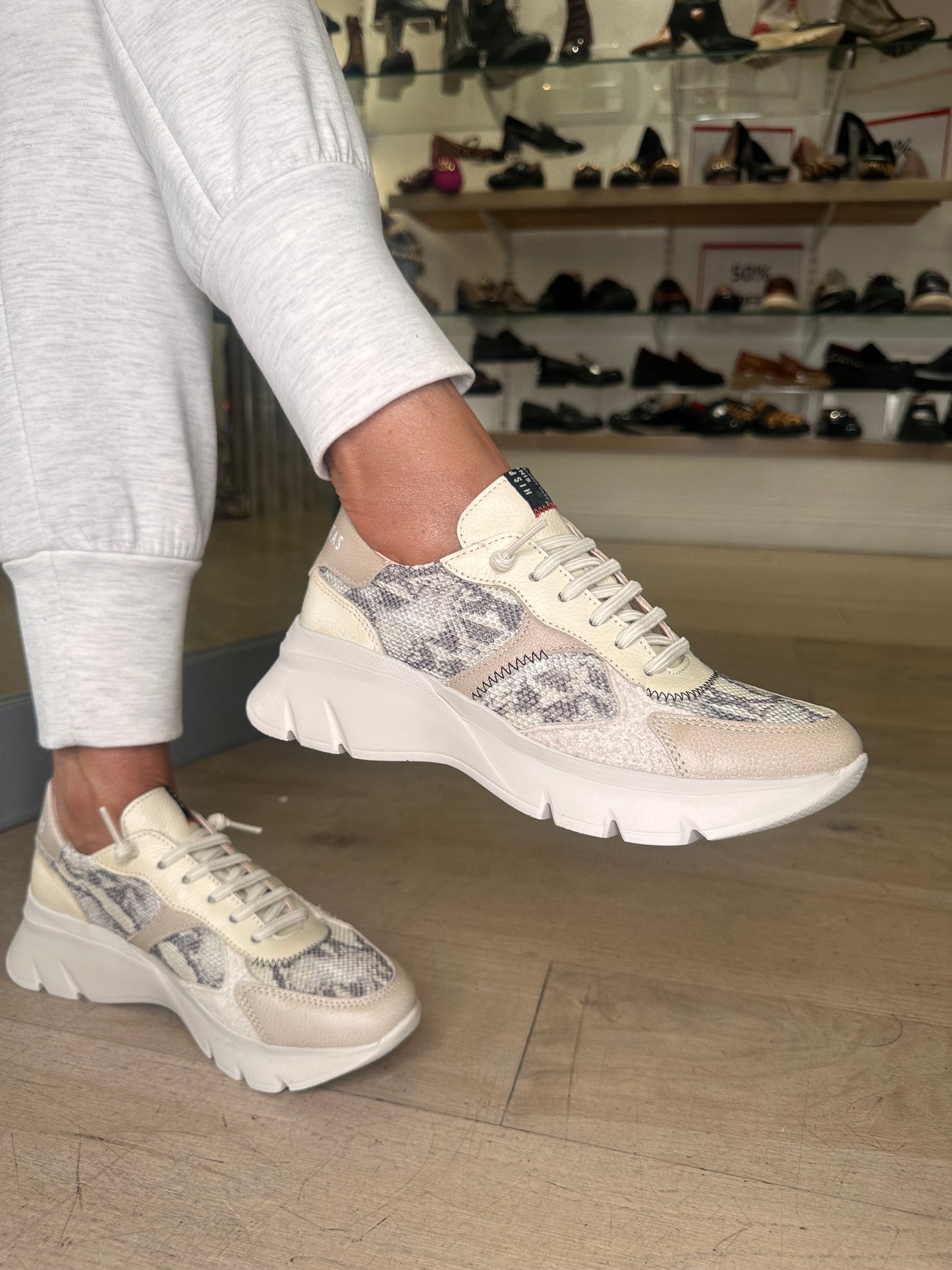 Hispanitas -Python Print Cream Mix Pull On Trainer