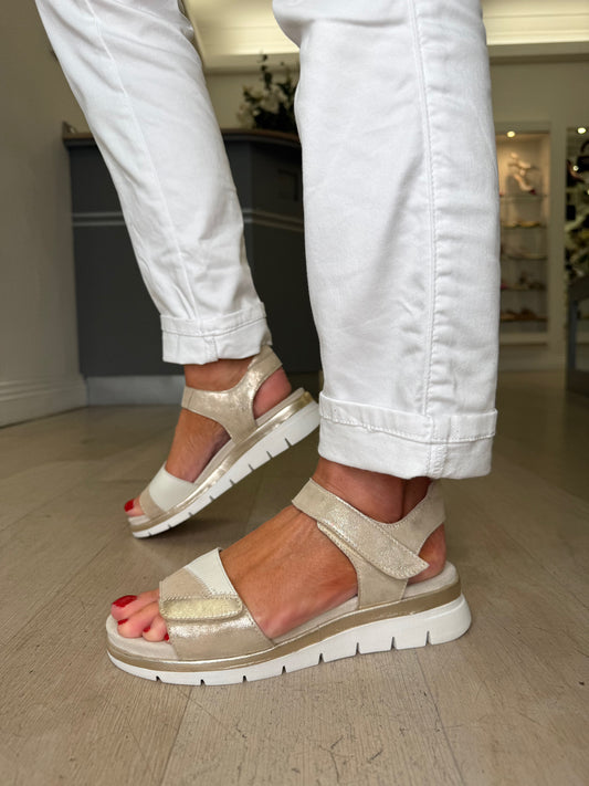 Ara -Soft Shimmer Velcro Strap Sandal With Cream Trim