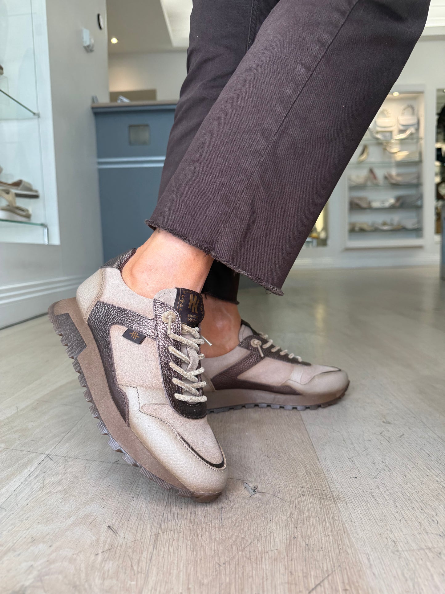 Hispanitas - Taupe Suede / Leather Bronze Mix Pull On Trainer