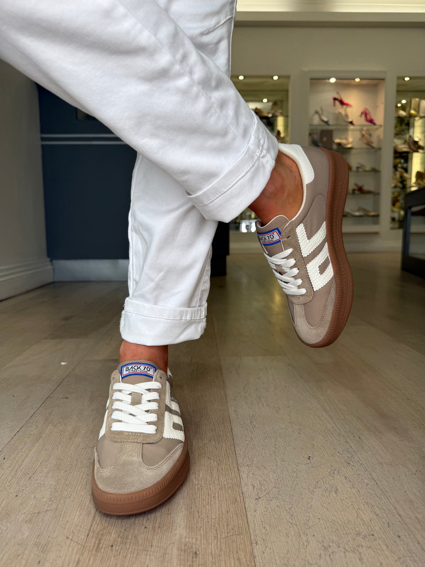 Back 70 - Taupe Suede & Fabric Mix Platform Trainer