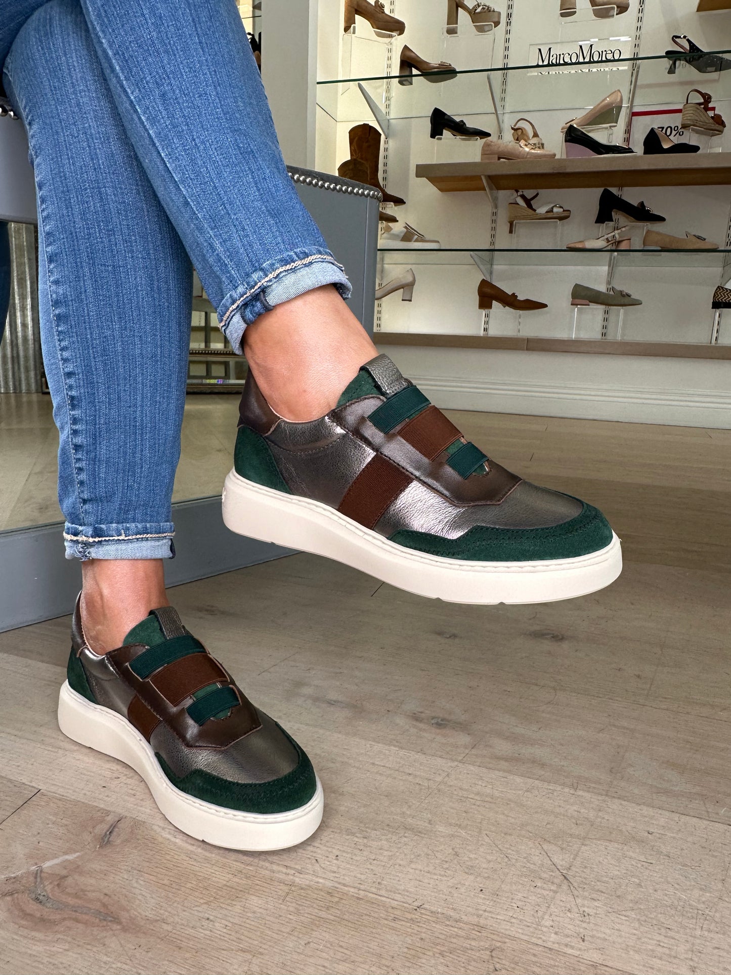 Hispanitas - Forest Green Suede / Metallic Pewter & Chocolate Brown Mix Pull On Trainer