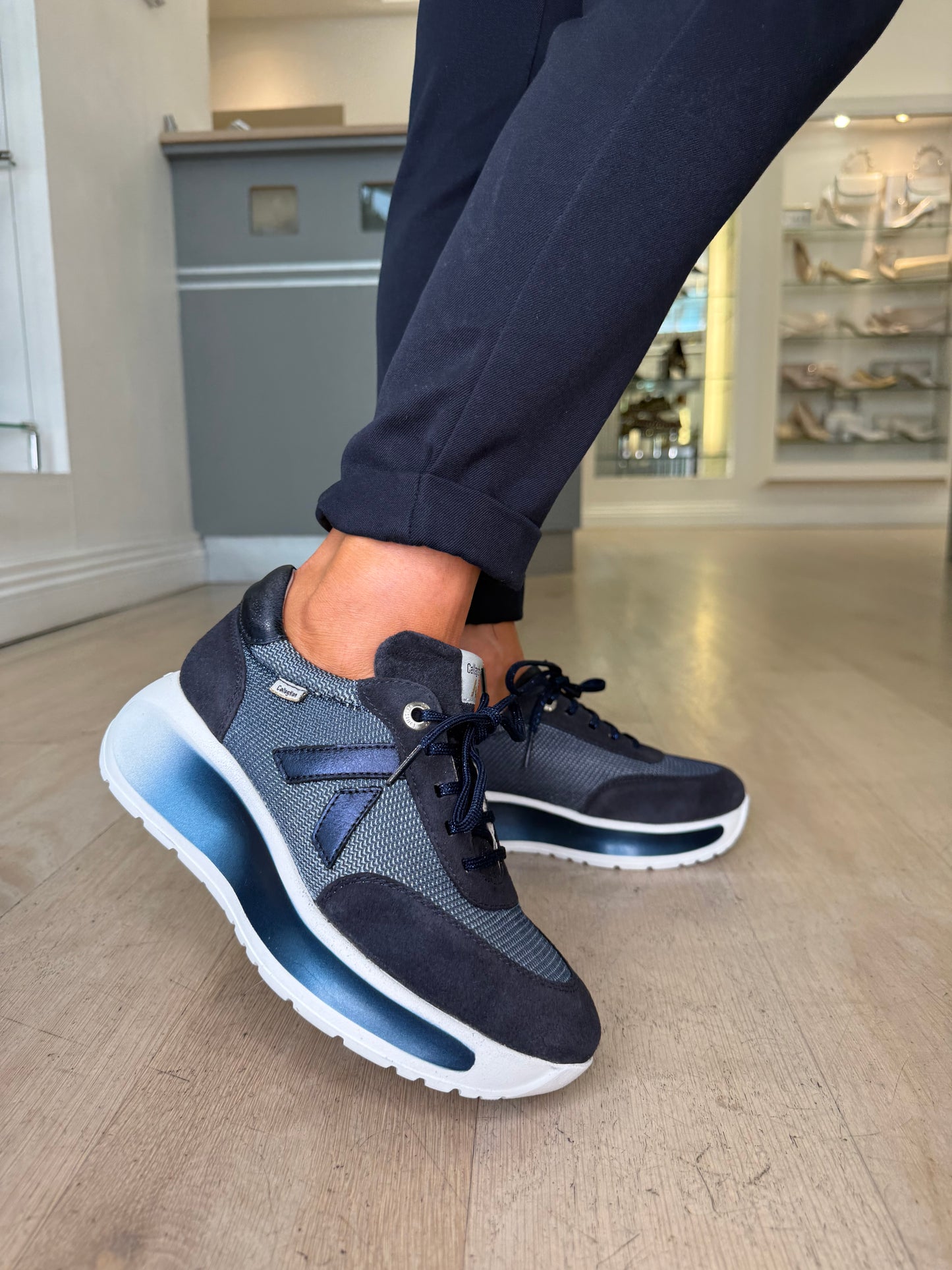 Callaghan - Navy Suede Lace Up Chunky Sole Trainer Wedge Trainer