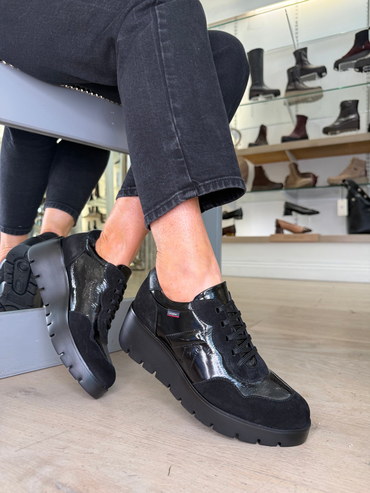 Callaghan - Black Patent & Suede Lace Up Trainer With Wedge Sole
