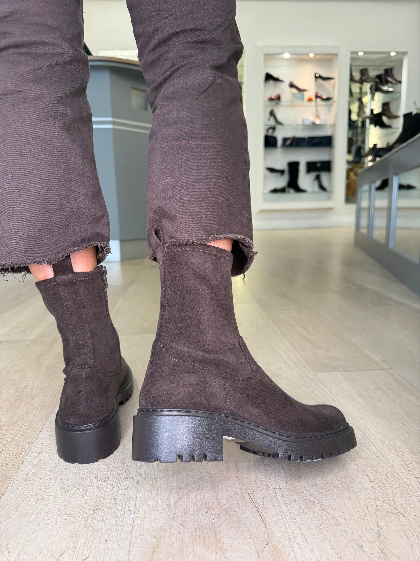 Unisa -Brown Suede Stretch Chelsea Style Boot