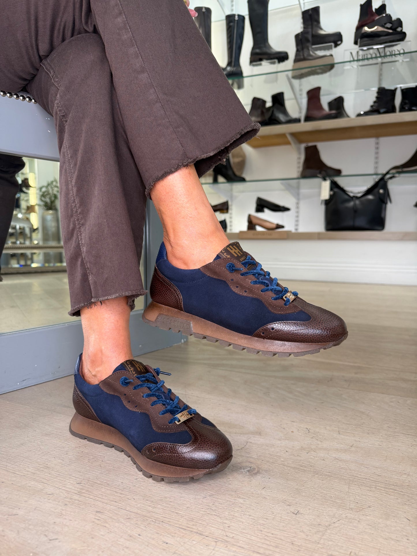 Hispanitas - Rich Brown Leather/ Navy Suede Pull On Trainer