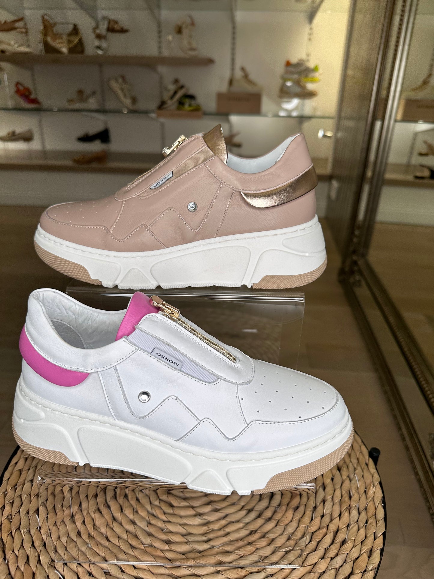 Marco Moreo - Stacy Taupe Leather Trainer With Rose Gold Trim