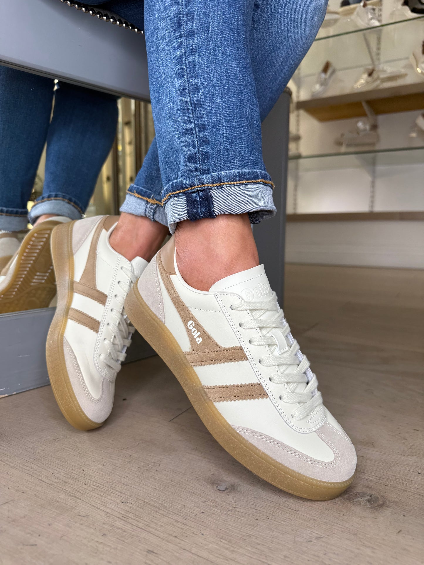 Gola - Viper Leather Trainer With Beige & Caramel Suede Trim