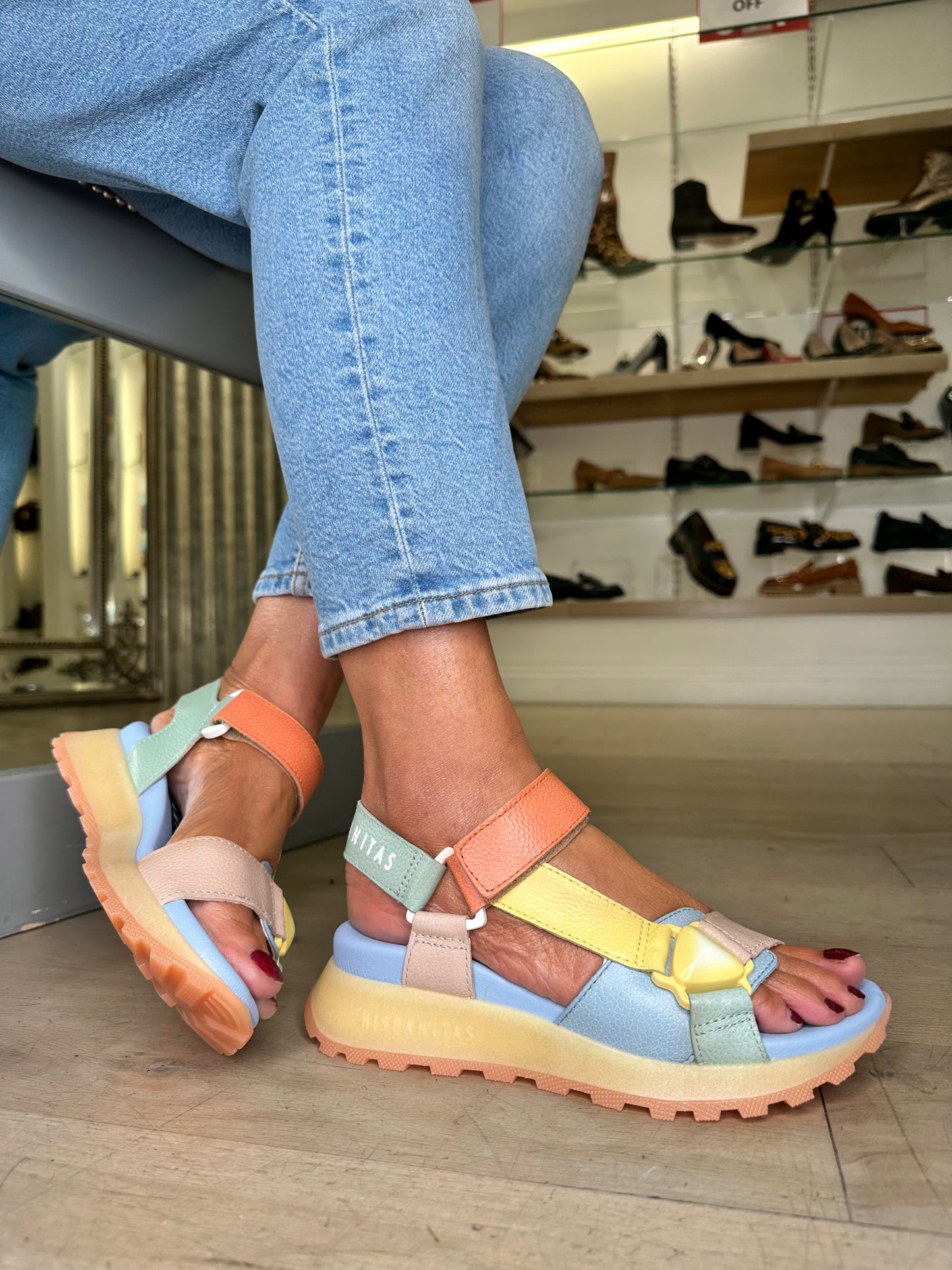 Hispanitas - Multi Coloured Leather Sandal With Velcro Strap