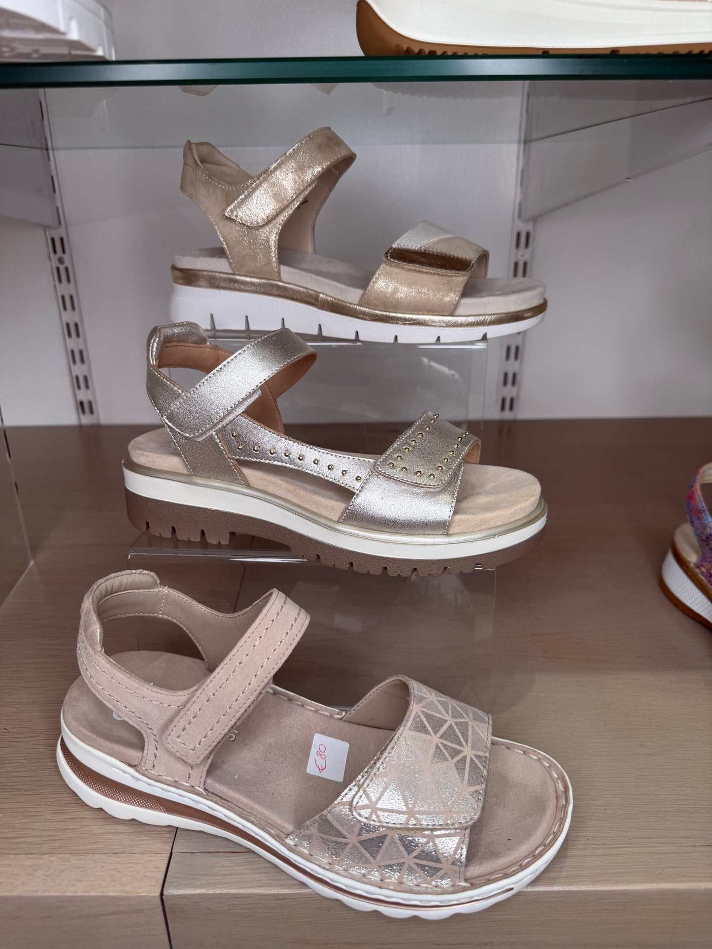 Ara -Soft Beige/ Silver Mix Velcro Strap Sandal
