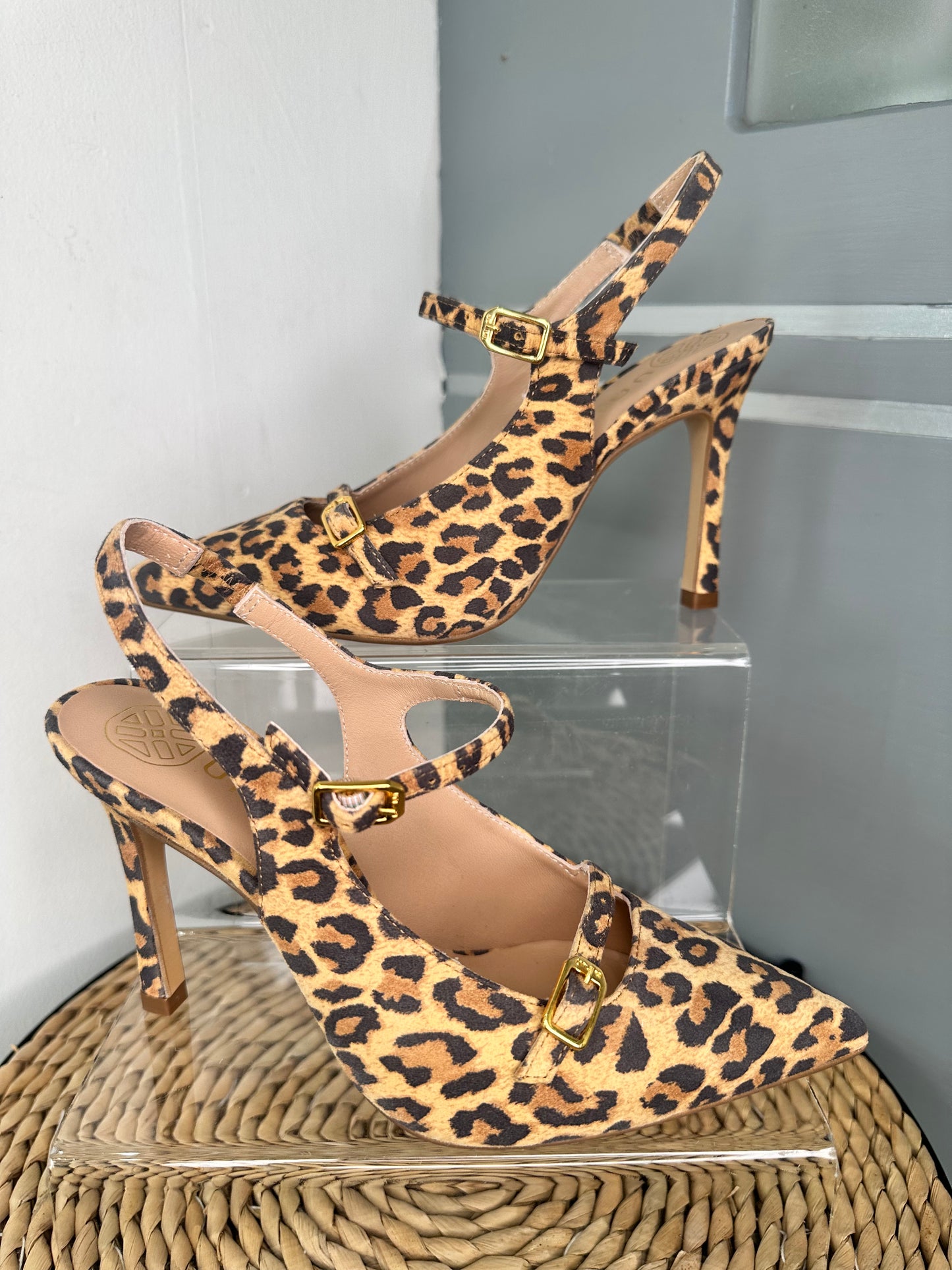 Unisa - Leopard Print Suede Pointy Slingback Court Shoe