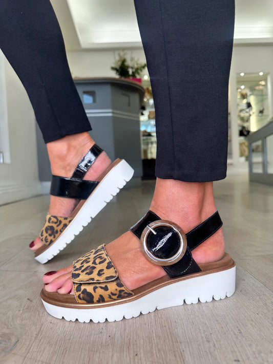 Ara - Leopard Print Velcro Straps Sandal