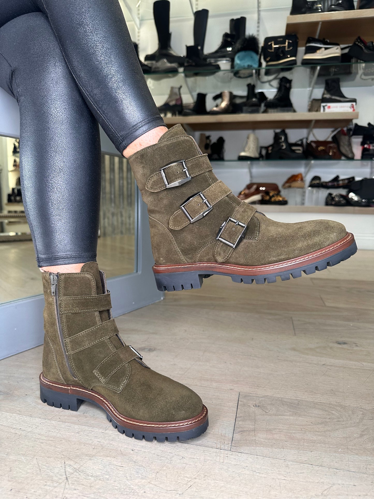 Alpe - Khaki Suede Chelsea Style Boot With Strap Detail