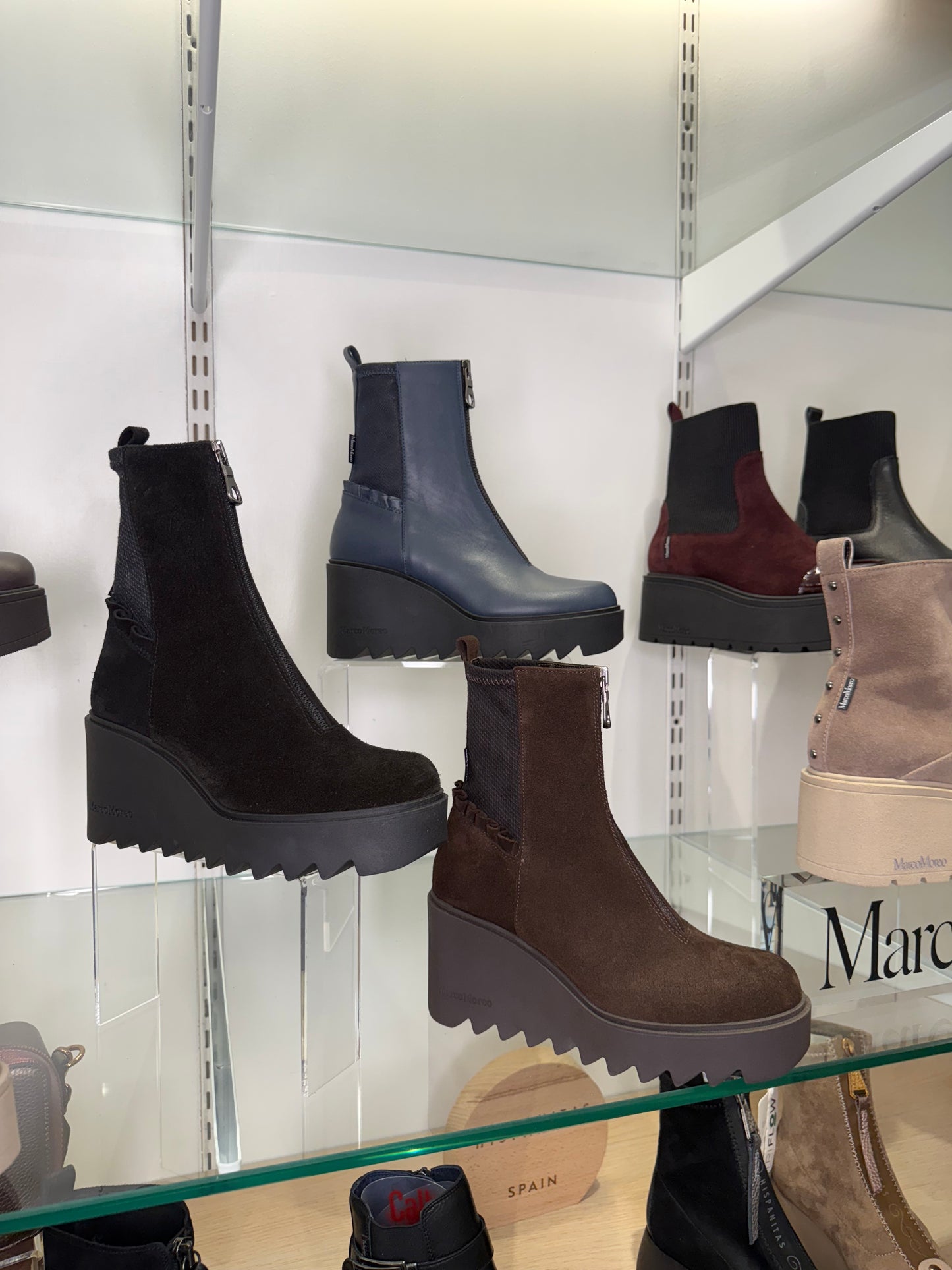 Marco Moreo - Black Suede Chunky Sole Wedge Boot With Frill Detail