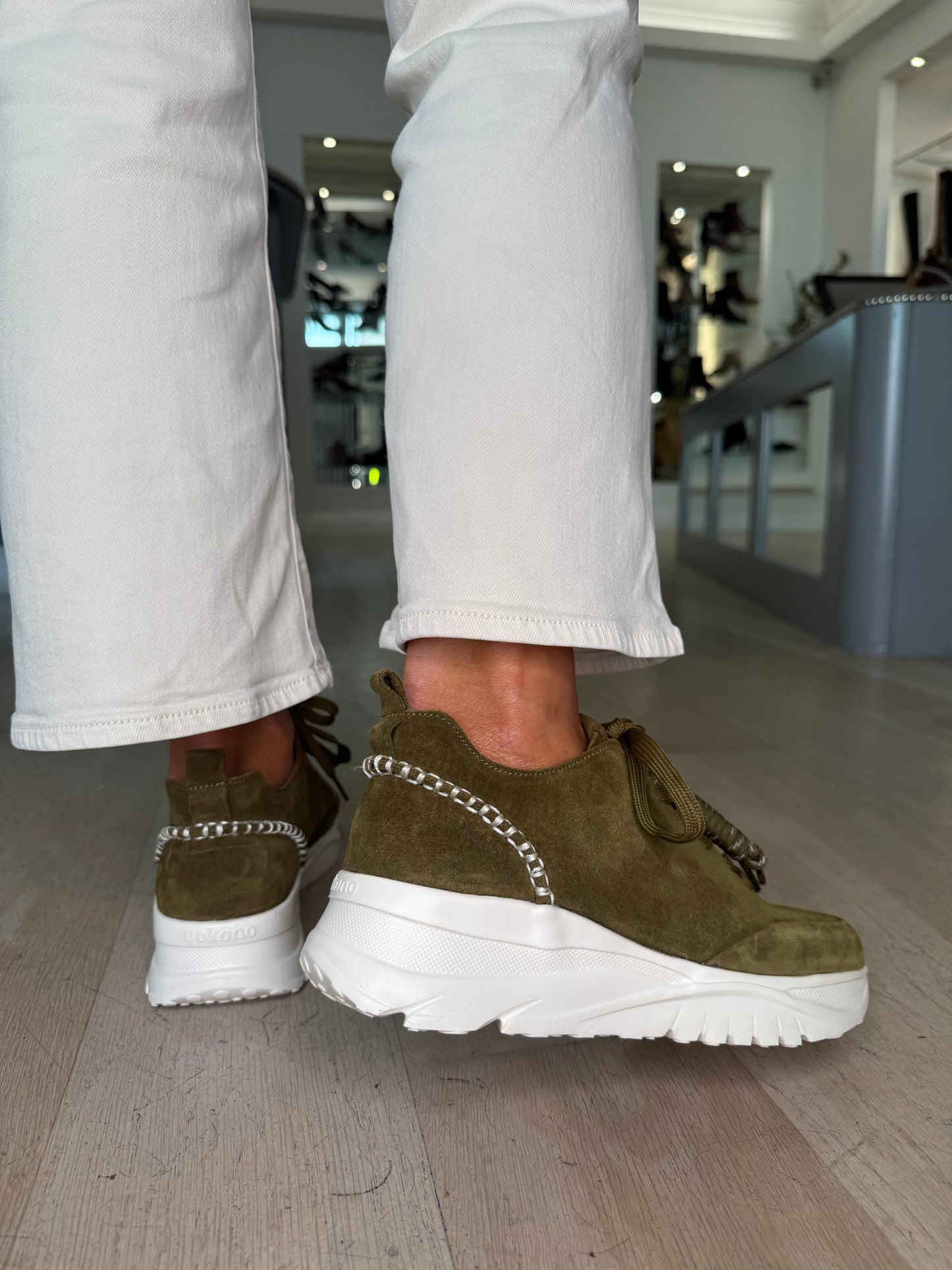 Yokono - Olive Green Suede Lace Up Trainer